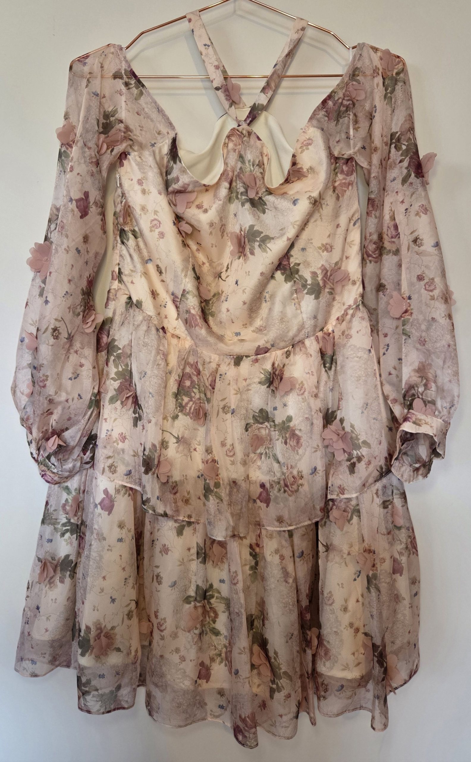 Alpha-Be Women's Pink Floral 3D Flower Mesh Sleeve Dress Size 14 image 5