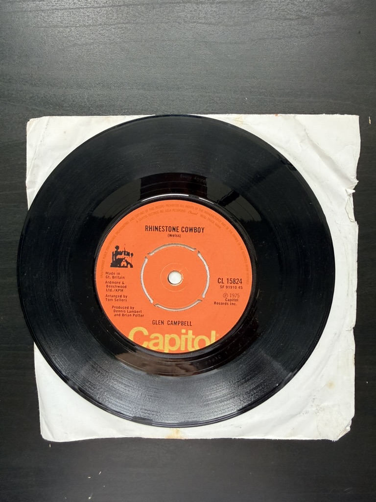 Glen Campbell Capitol 7" Vinyl Single Rhinestone Cowboy / Lovelight 1975