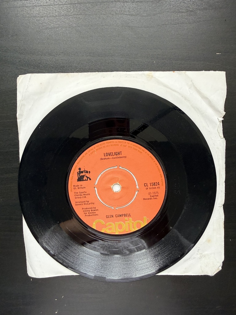 Glen Campbell Capitol 7" Vinyl Single Rhinestone Cowboy / Lovelight 1975 image 2