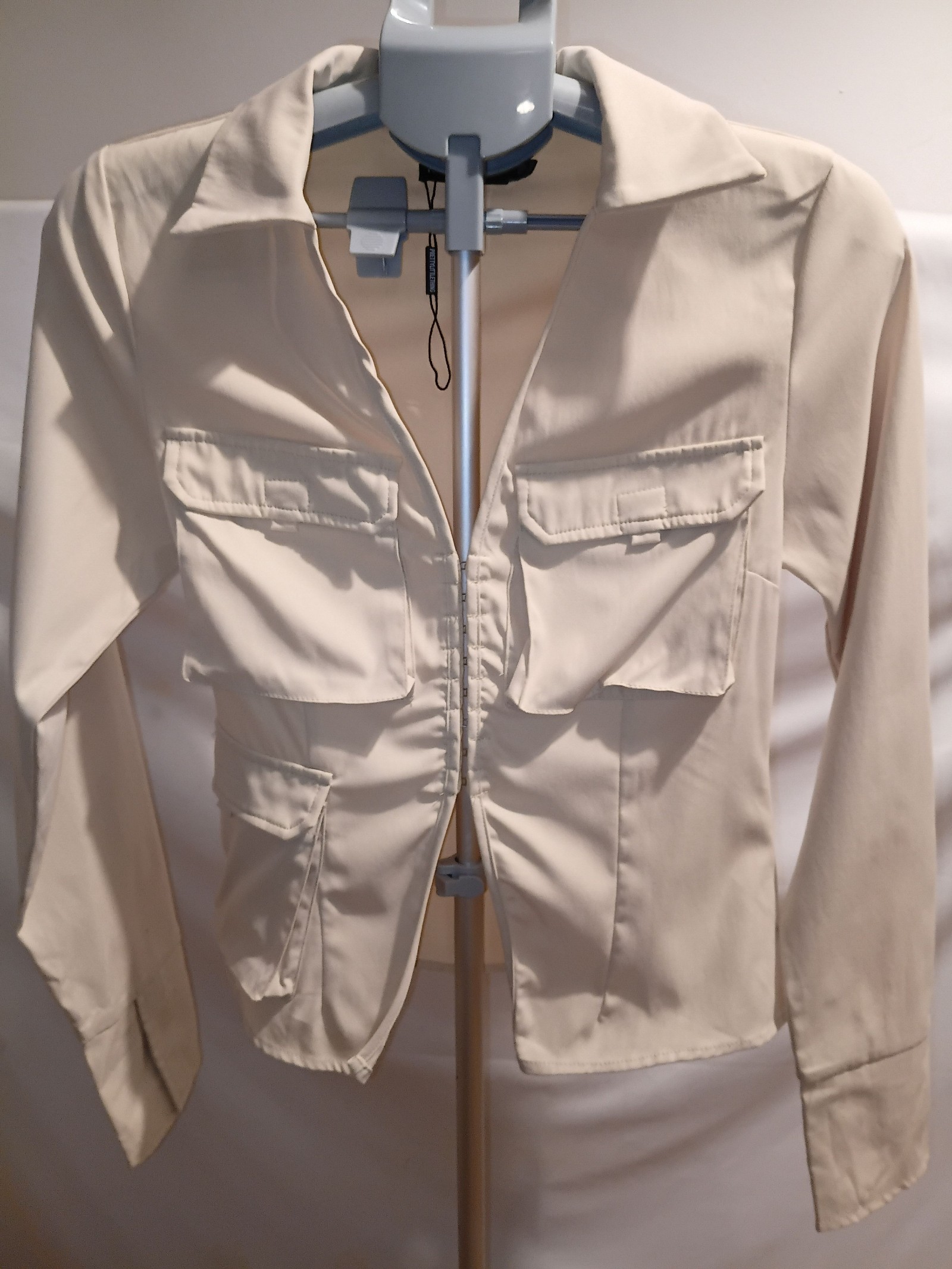 PrettyLittleThing Cream Collar Open Front Shirt Dress UK 10 image 9