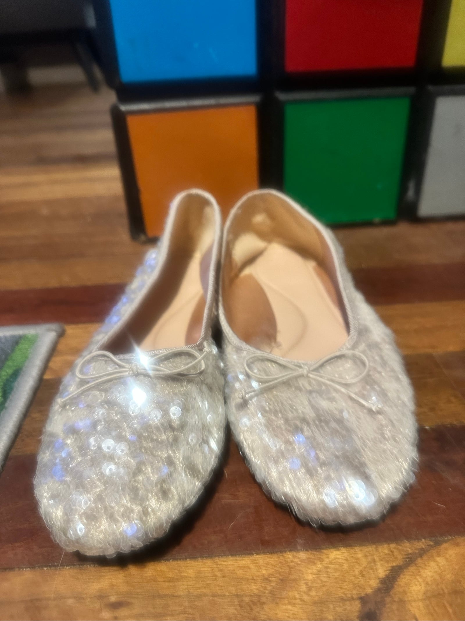Zara Women's Beige Sequin Ballerina Flats Size 39