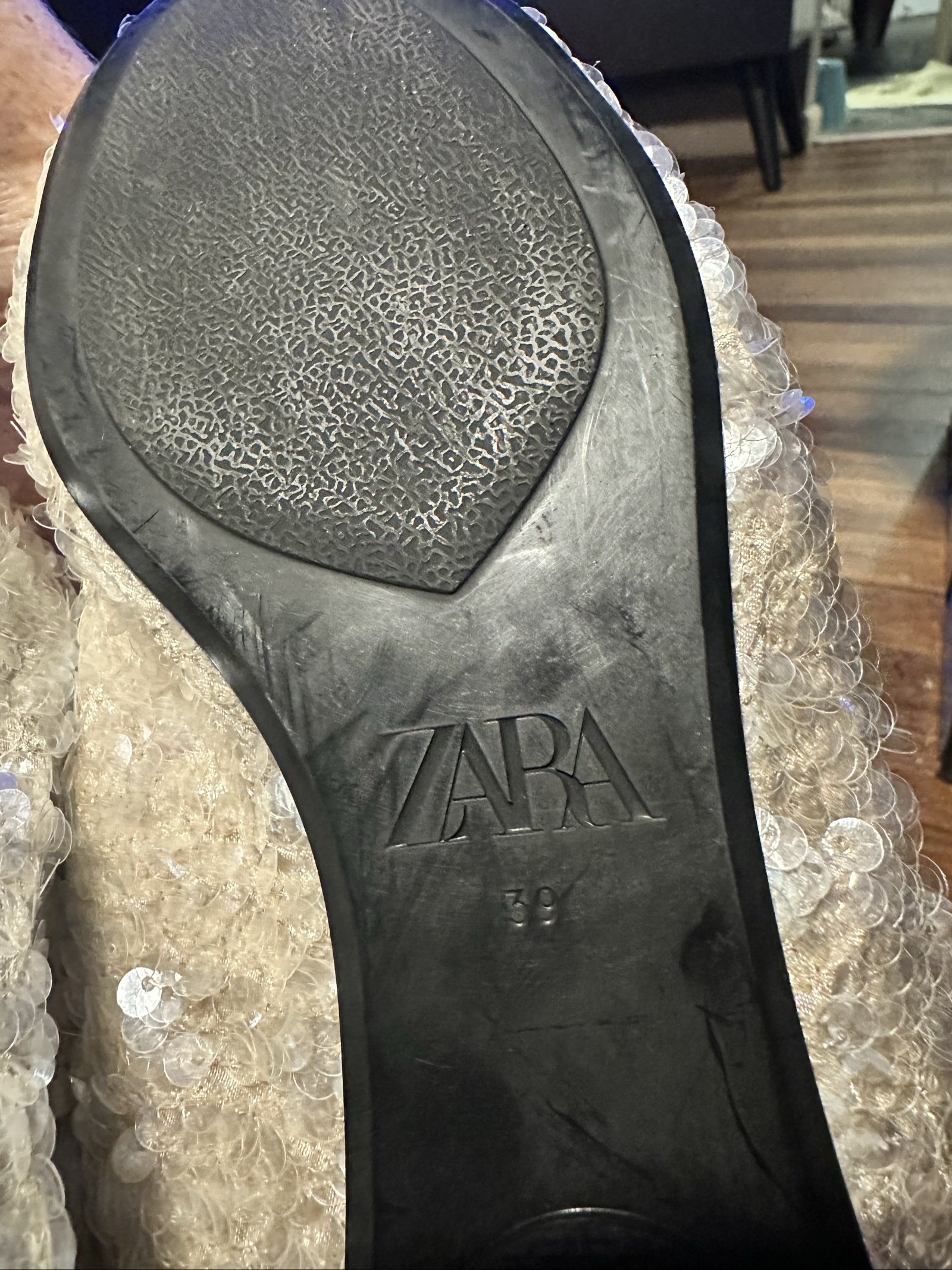 Zara Women's Beige Sequin Ballerina Flats Size 39 image 7