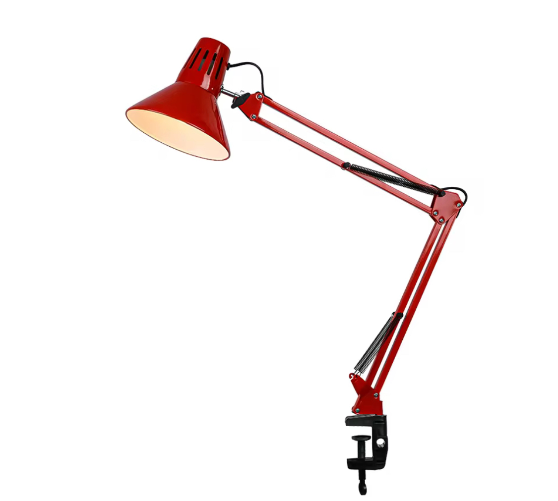 Lampe de bureau articulée rouge avec pince - métal - style architecte