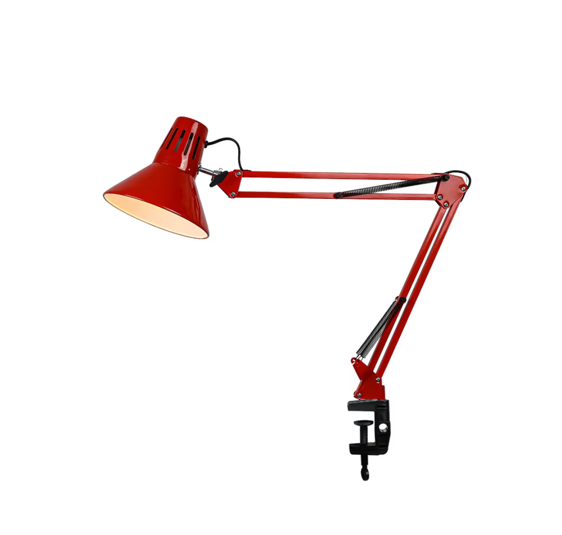 Lampe de bureau articulée rouge avec pince - métal - style architecte image 3