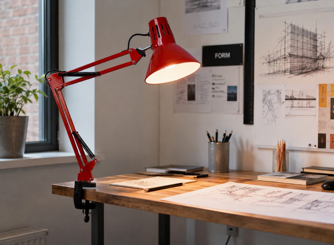 Lampe de bureau articulée rouge avec pince - métal - style architecte image 4