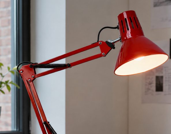 Lampe de bureau articulée rouge avec pince - métal - style architecte image 5
