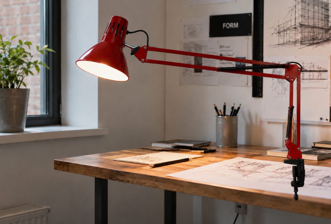 Lampe de bureau articulée rouge avec pince - métal - style architecte image 6