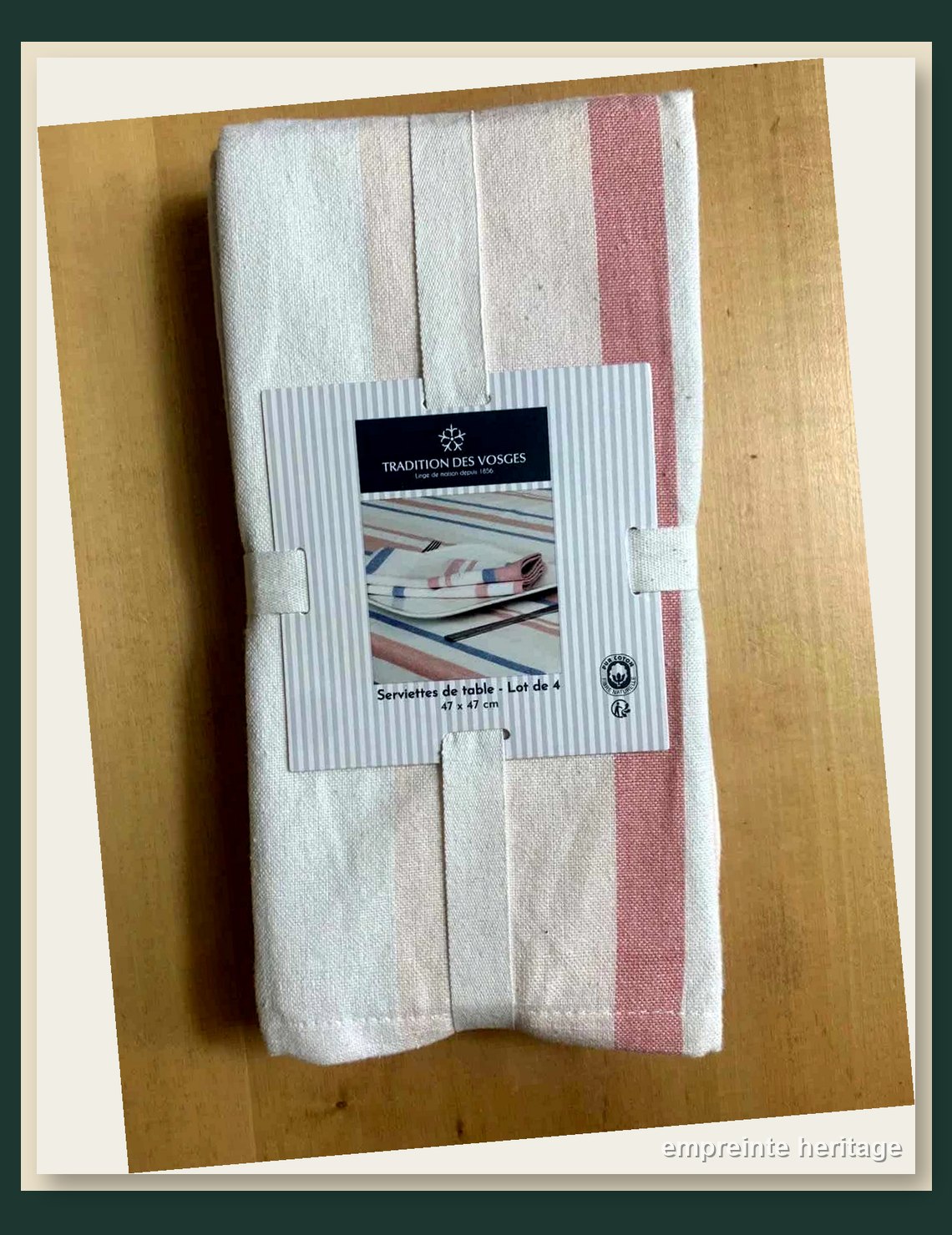 Tradition des Vosges Serviettes de Table Blanc & Rose 47x47cm Lot de 4