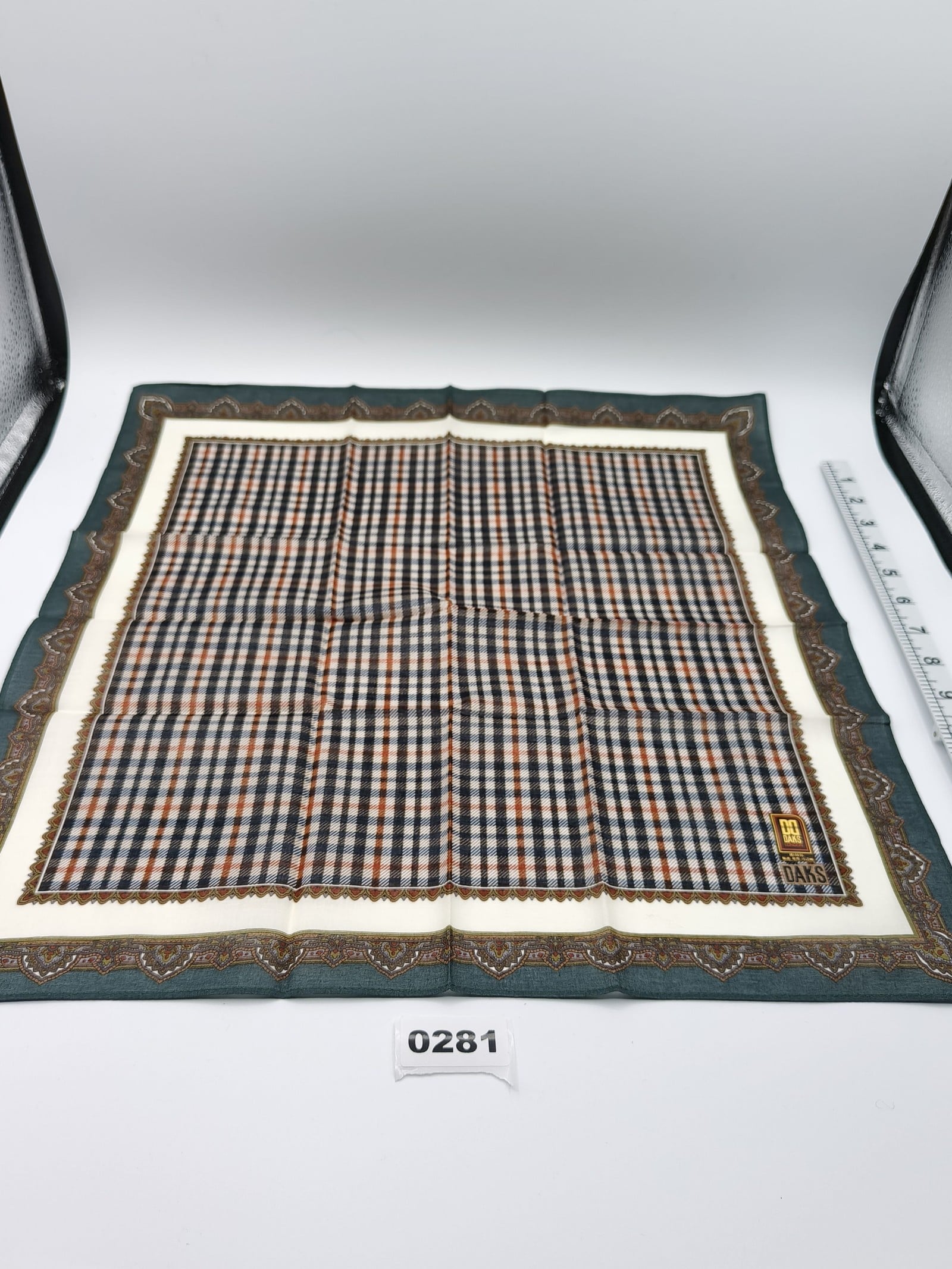 DAKS Brown Checked Cotton Handkerchief One Size 40cm