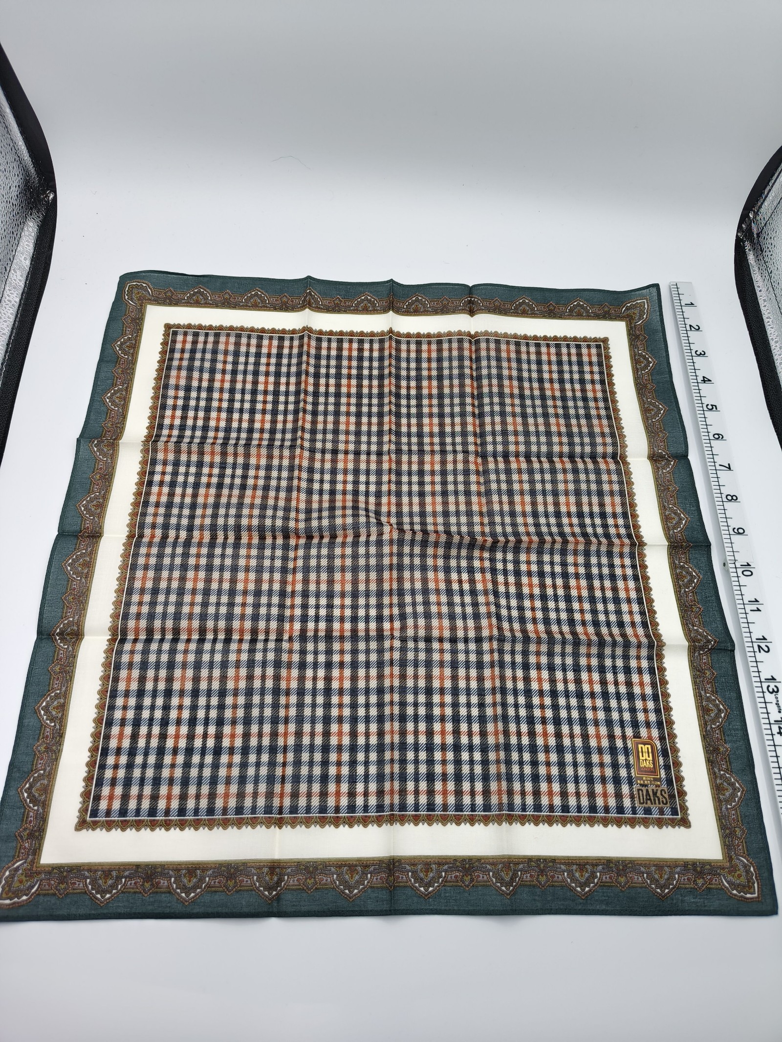 DAKS Brown Checked Cotton Handkerchief One Size 40cm image 2
