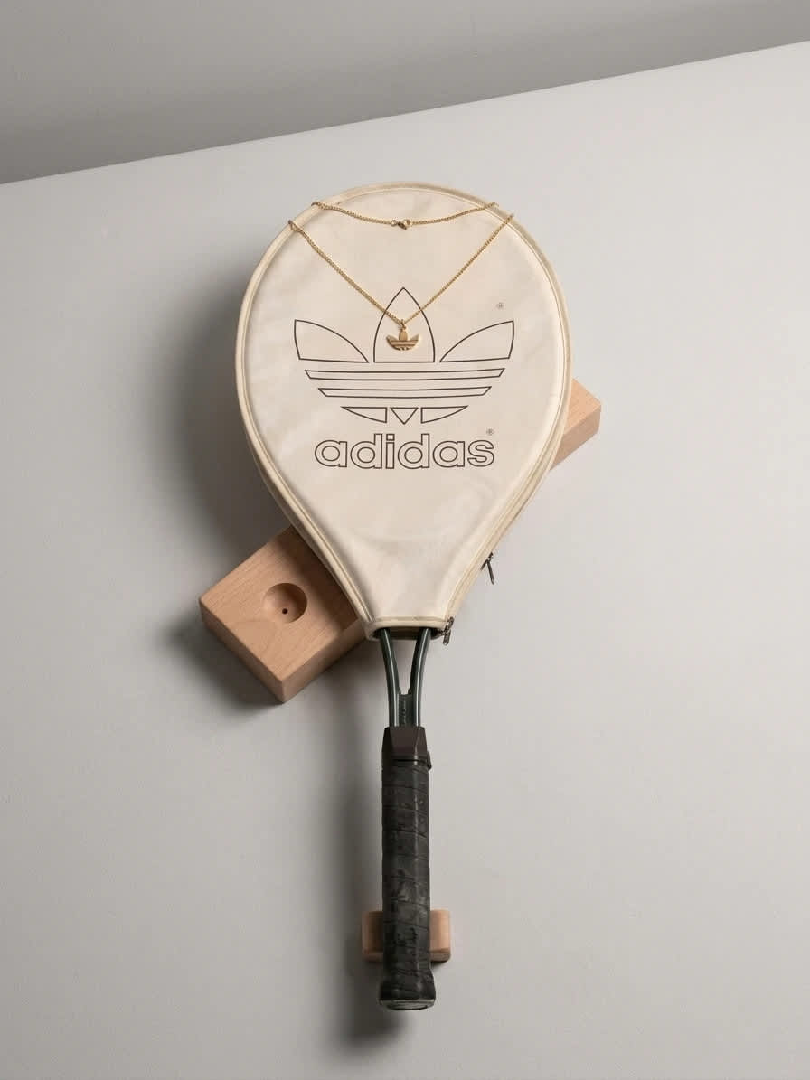 Adidas Vintage Raquette de Tennis Noir & Beige avec Housse Trefoil