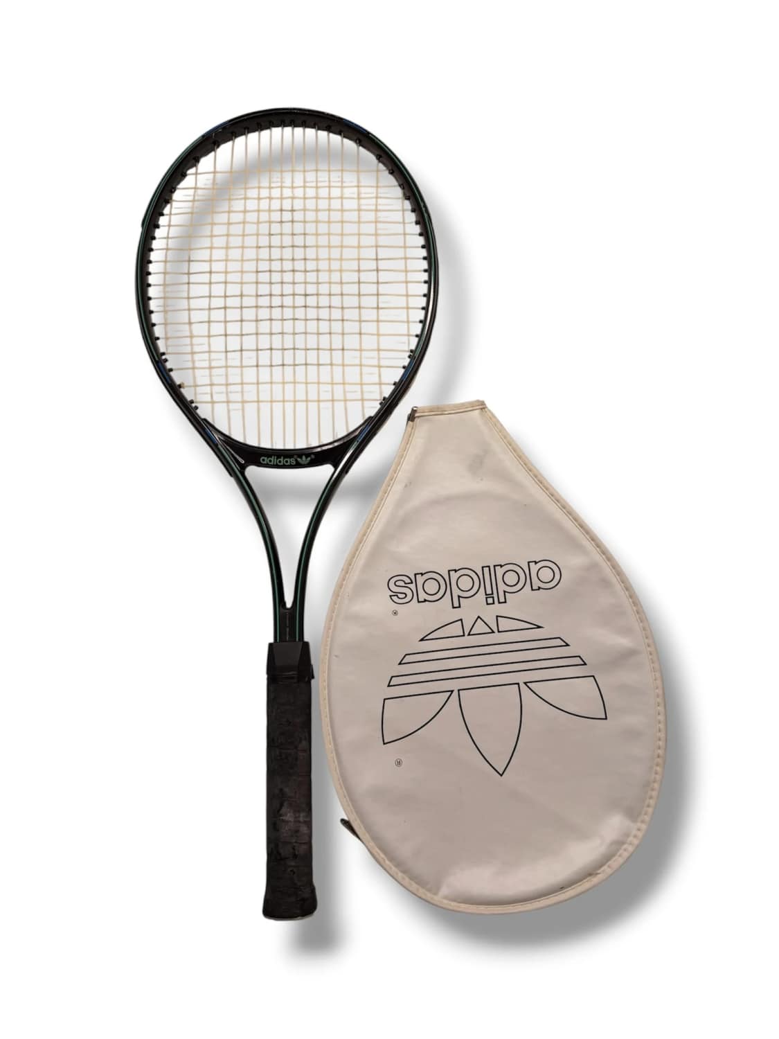 Adidas Vintage Raquette de Tennis Noir & Beige avec Housse Trefoil image 3