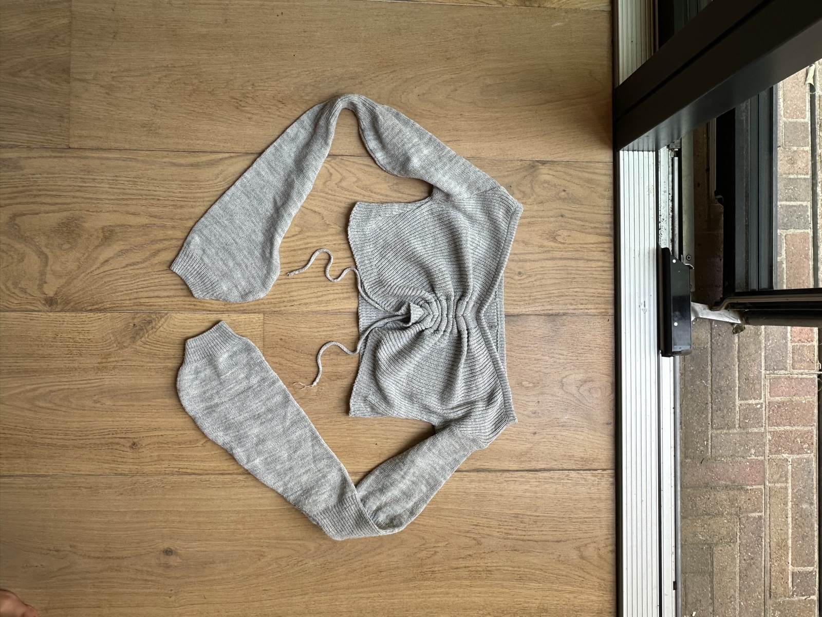 Women's Grey Ribbed Off-Shoulder Cropped Jumper Small