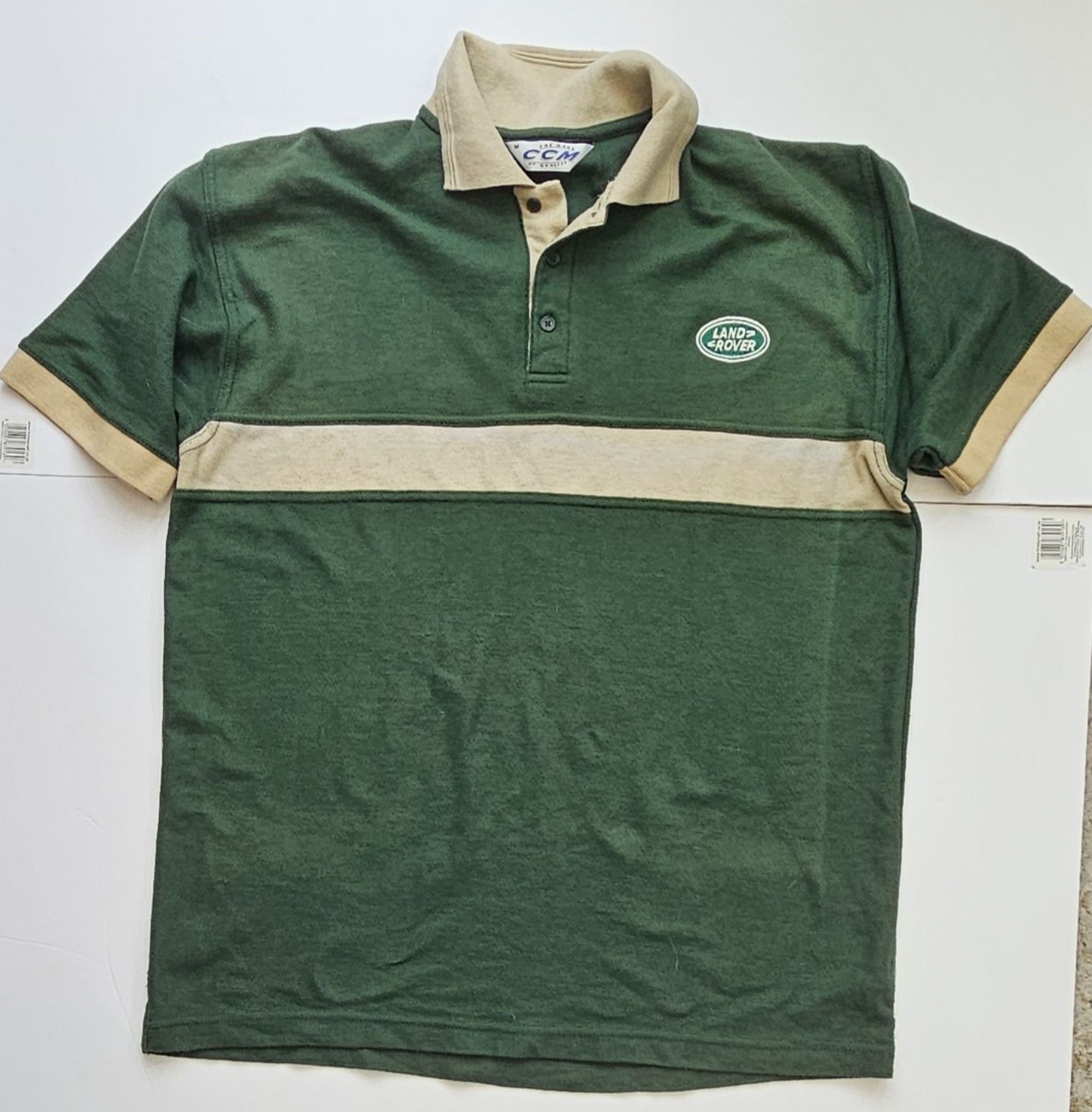 CCM Men's Green & Beige Land Rover Polo Shirt Medium