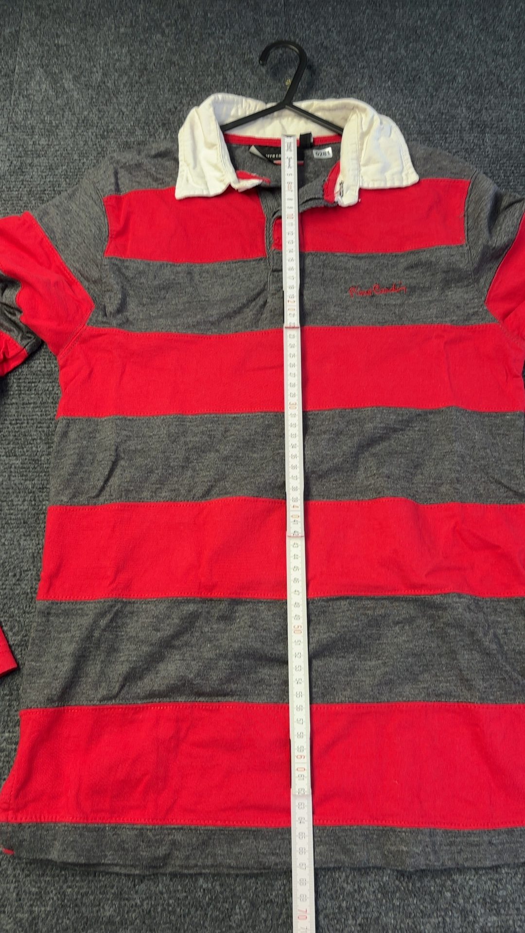 Pierre Cardin Men's Red & Grey Striped Cotton Rugby Shirt Small good condition image 8