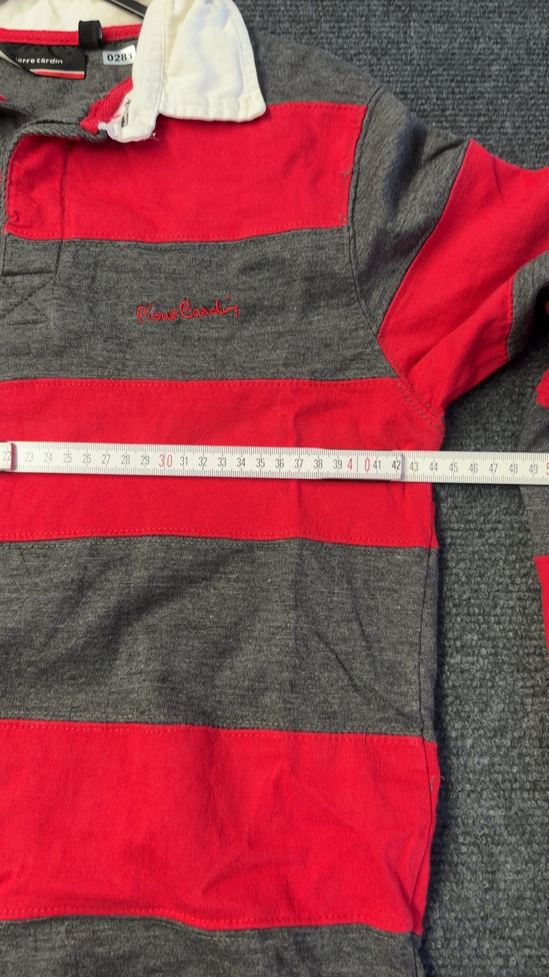 Pierre Cardin Men's Red & Grey Striped Cotton Rugby Shirt Small good condition image 9