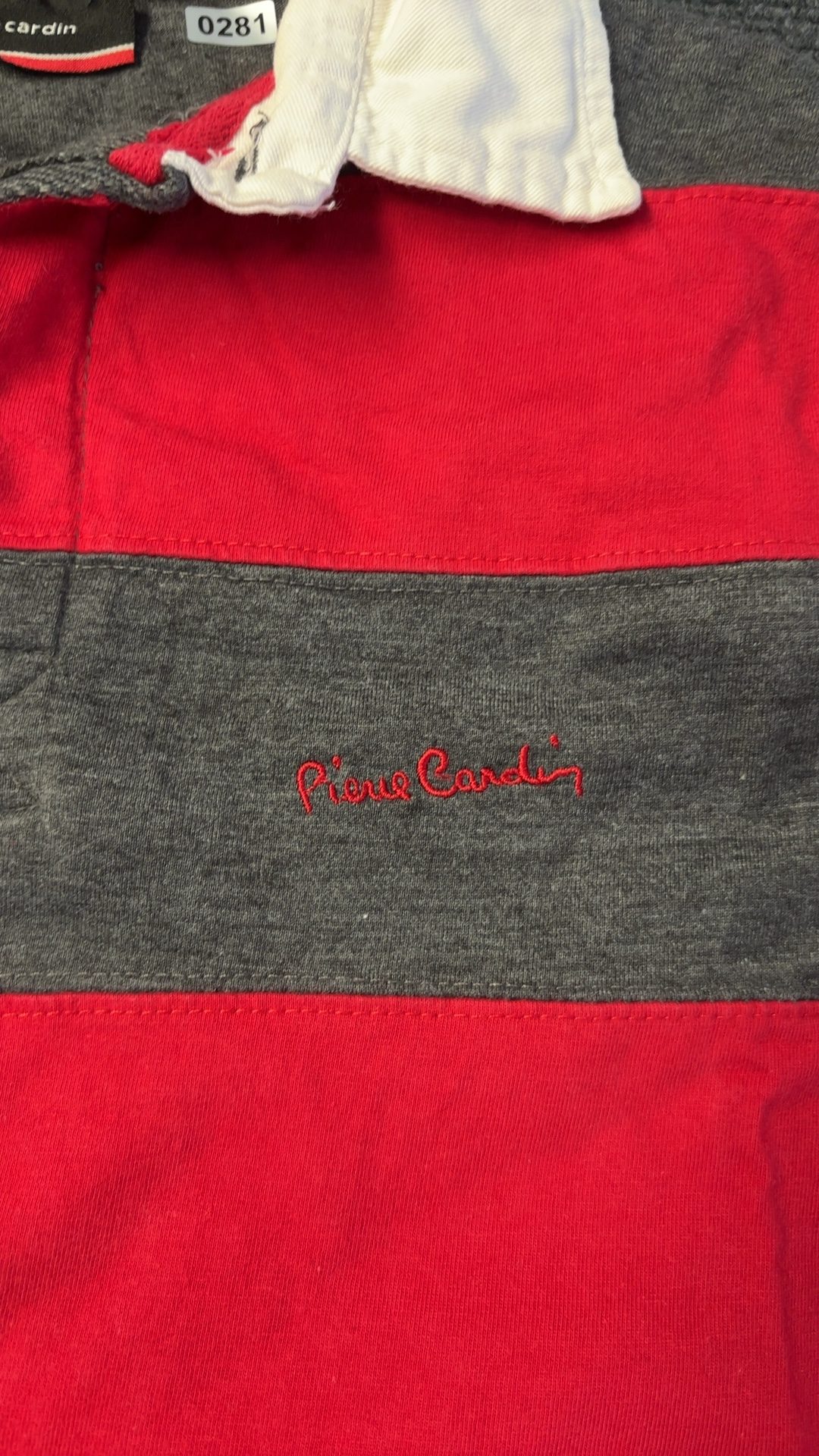 Pierre Cardin Men's Red & Grey Striped Cotton Rugby Shirt Small good condition image 3