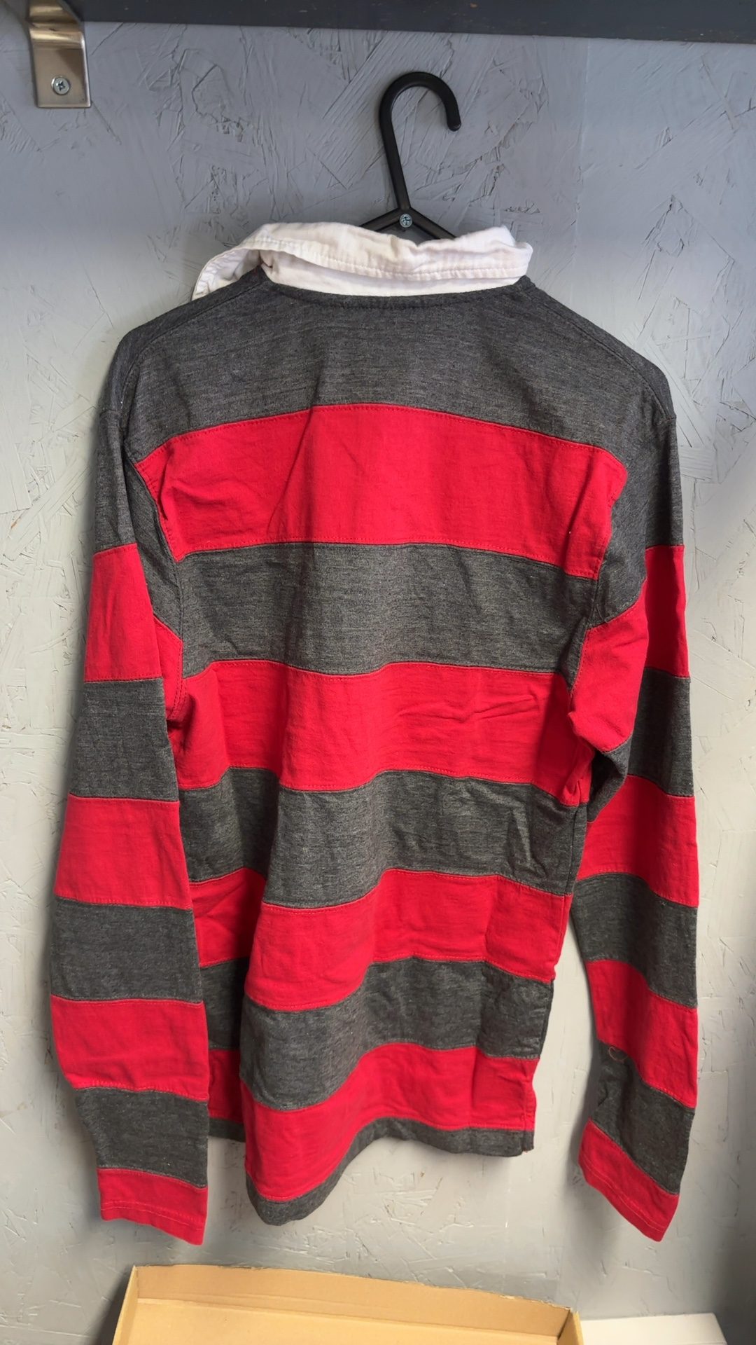 Pierre Cardin Men's Red & Grey Striped Cotton Rugby Shirt Small good condition image 5