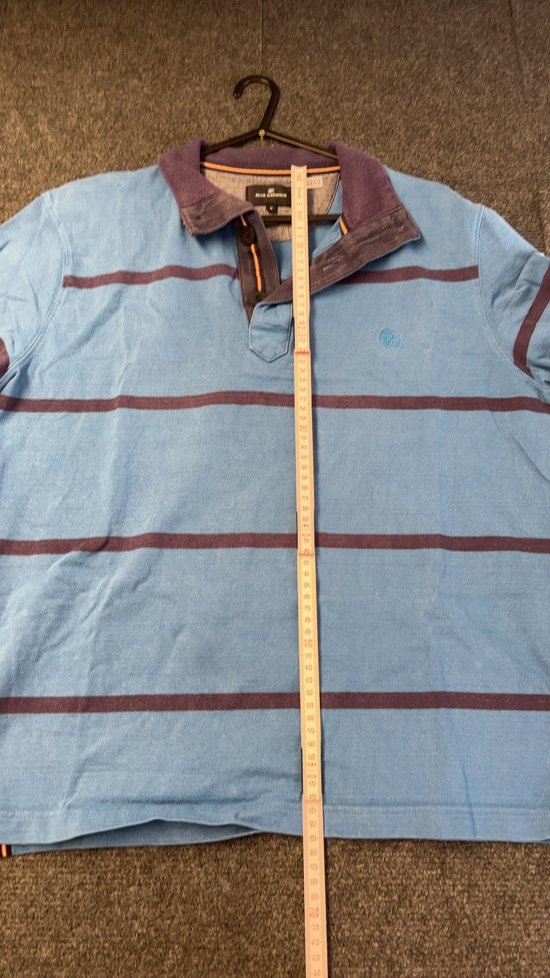 M&S Blue Harbour Blue & Brown Striped Cotton Polo Shirt Medium good condition image 8