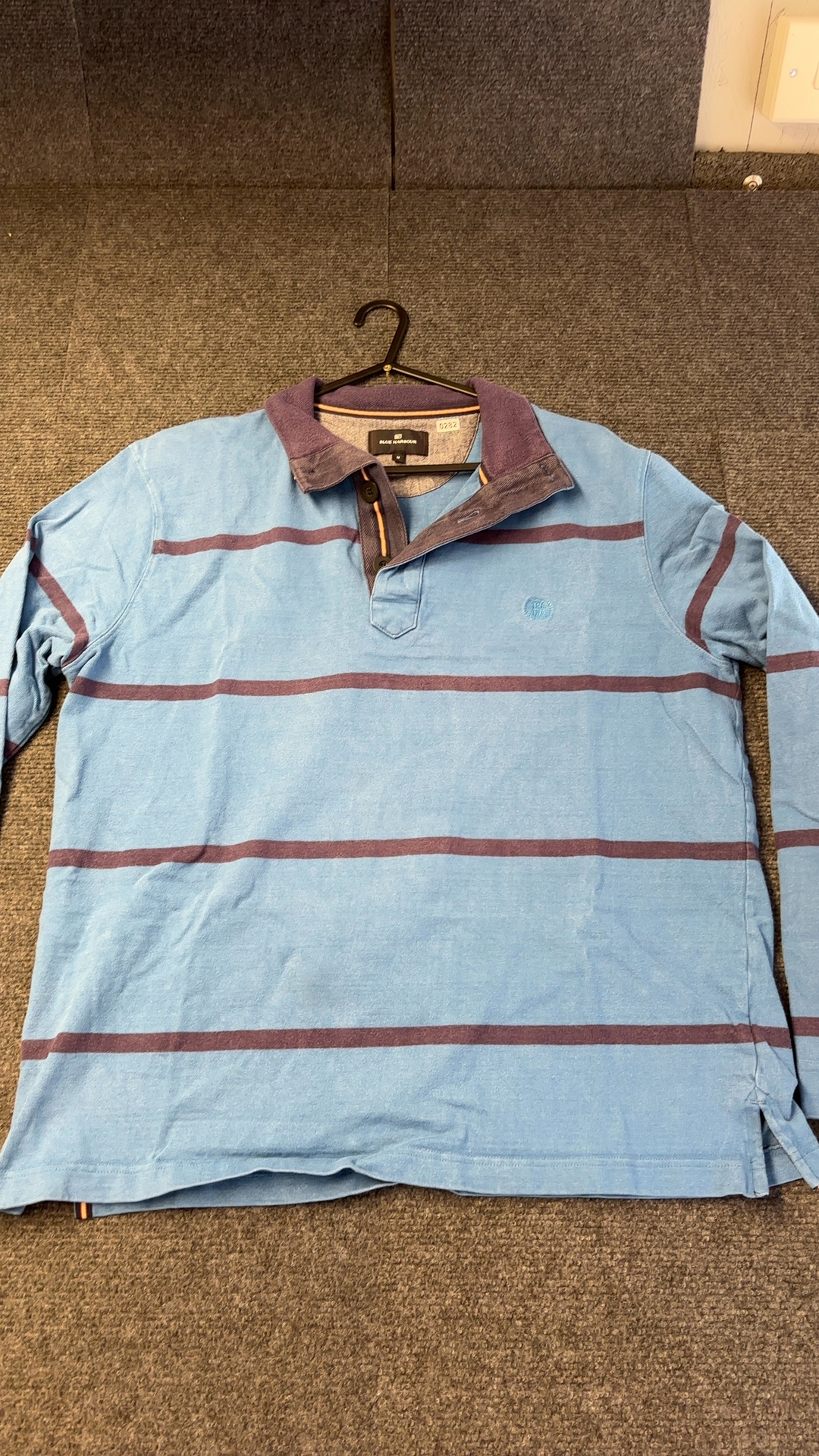 M&S Blue Harbour Blue & Brown Striped Cotton Polo Shirt Medium good condition image 2
