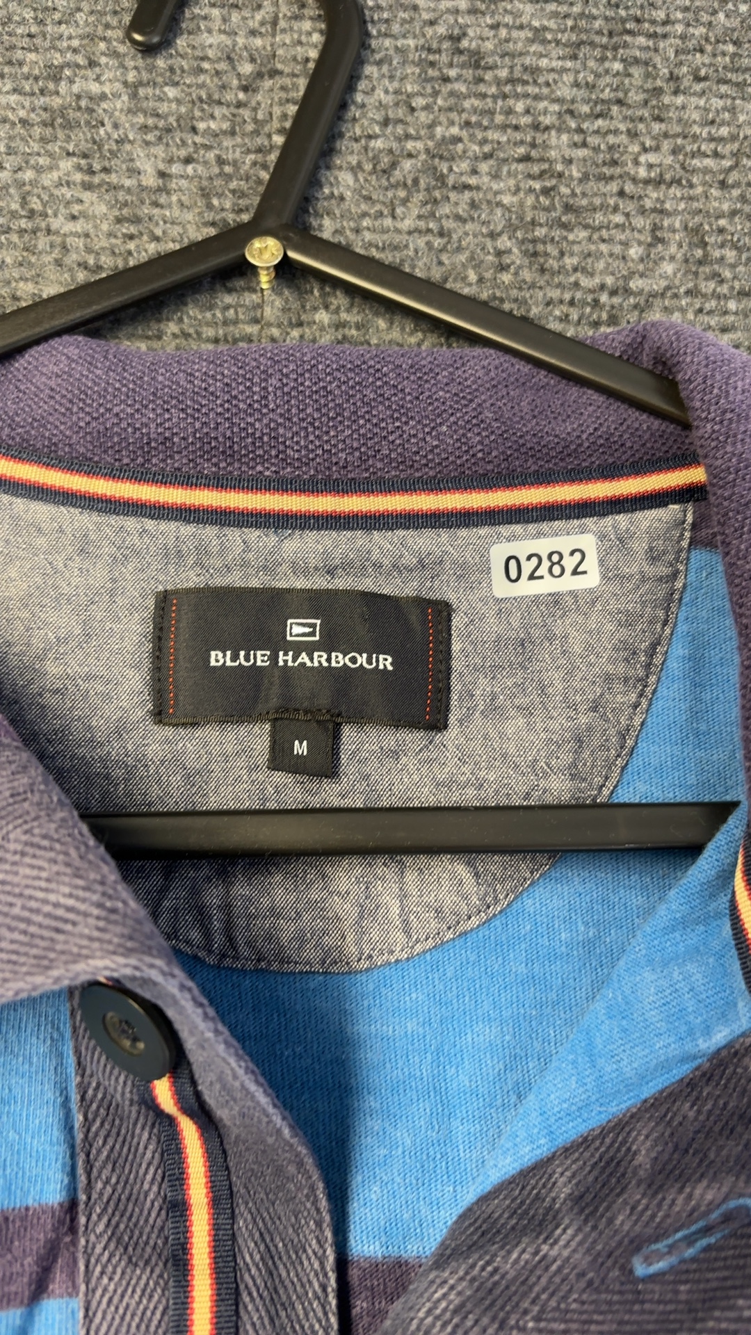 M&S Blue Harbour Blue & Brown Striped Cotton Polo Shirt Medium good condition image 3