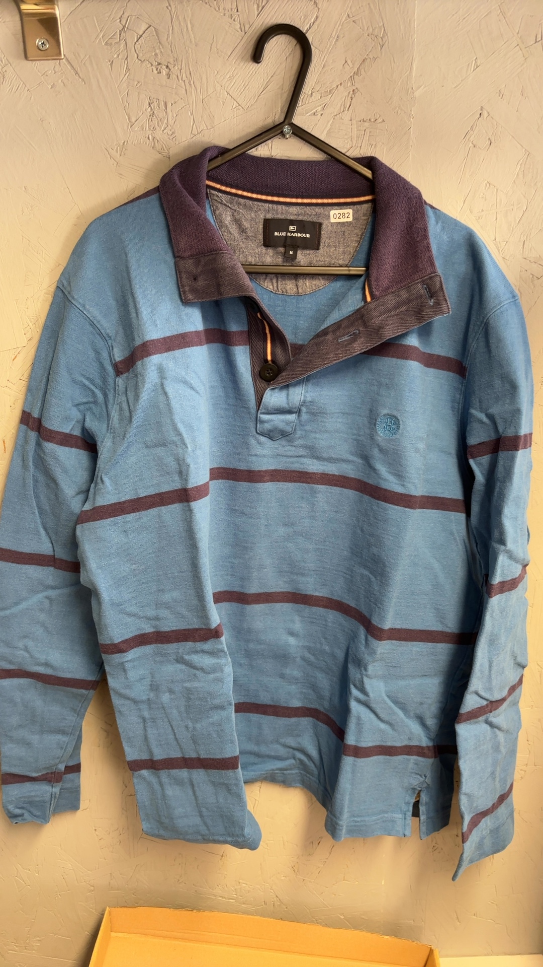 M&S Blue Harbour Blue & Brown Striped Cotton Polo Shirt Medium good condition