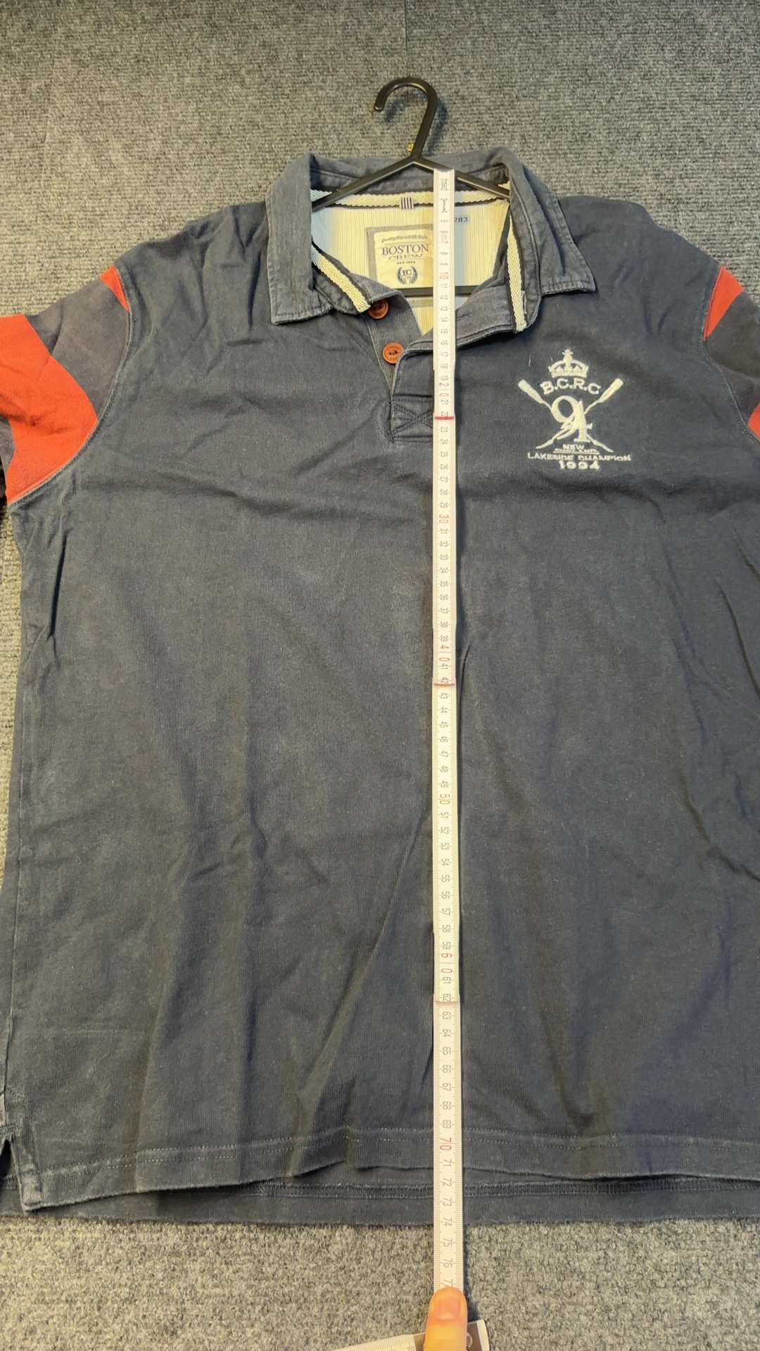 Boston Crew Navy & Red Rugby Polo Shirt Large Cotton good condition image 8