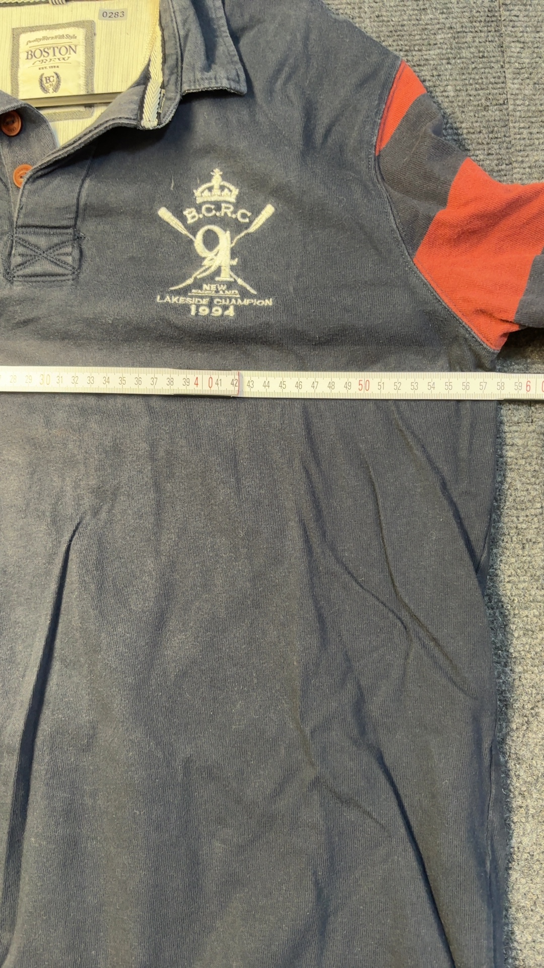 Boston Crew Navy & Red Rugby Polo Shirt Large Cotton good condition image 9