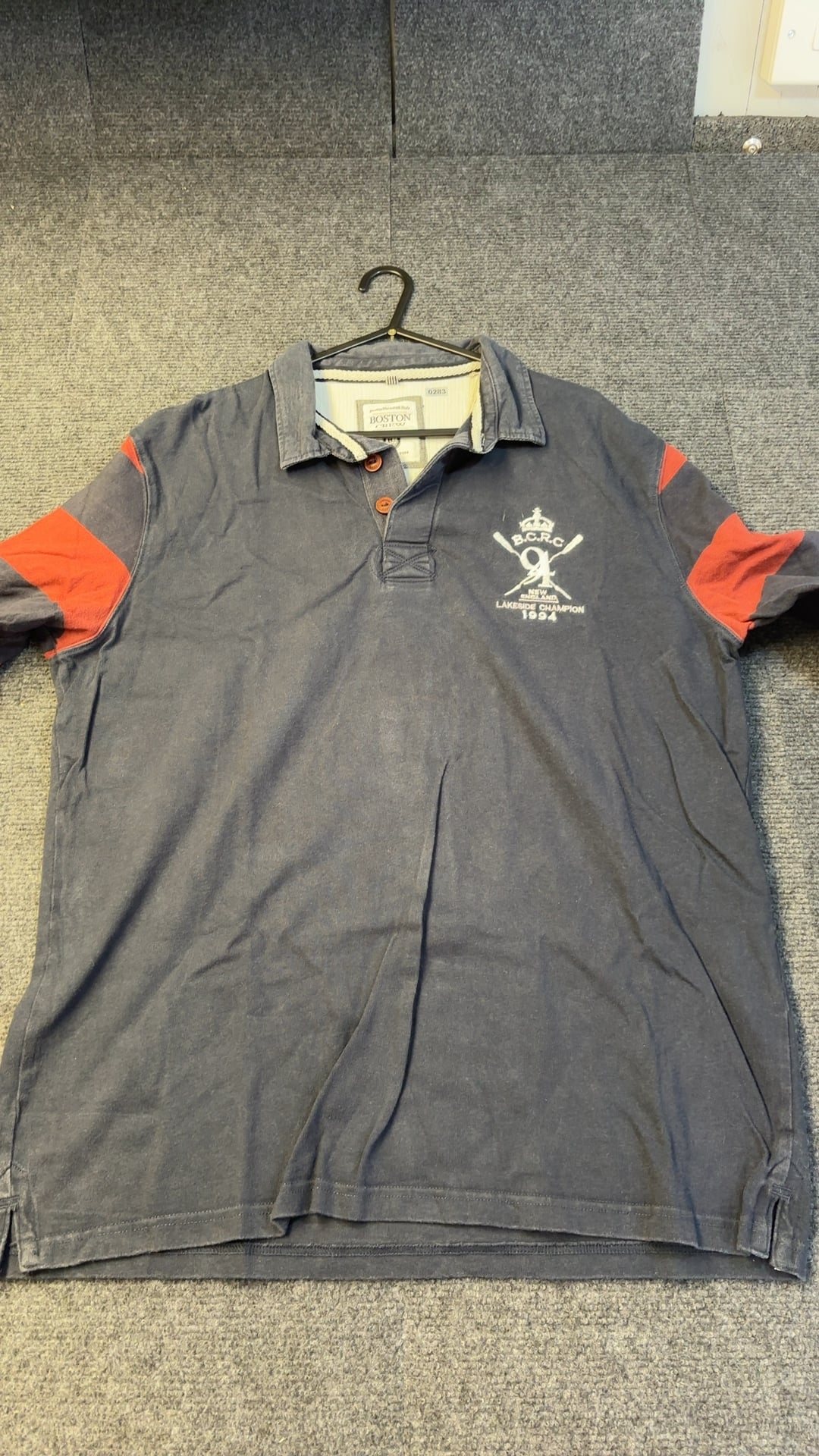 Boston Crew Navy & Red Rugby Polo Shirt Large Cotton good condition image 5