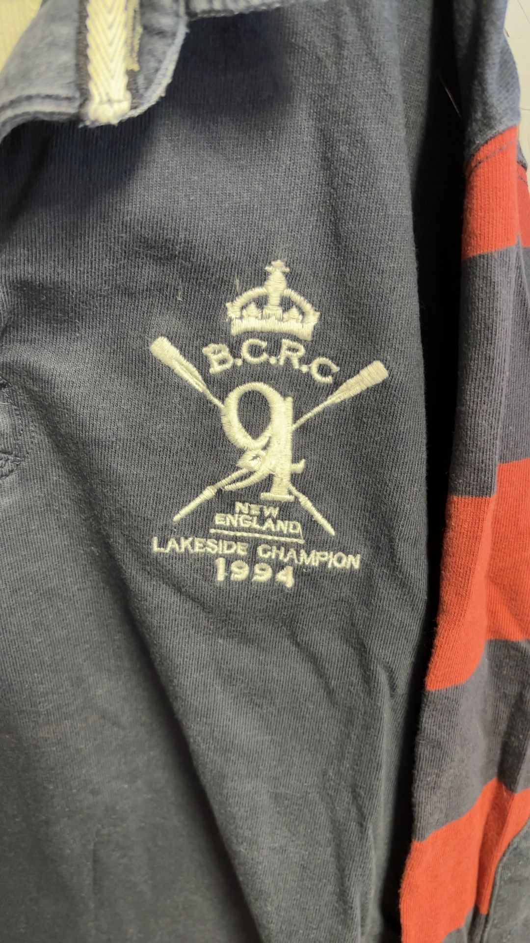 Boston Crew Navy & Red Rugby Polo Shirt Large Cotton good condition image 7