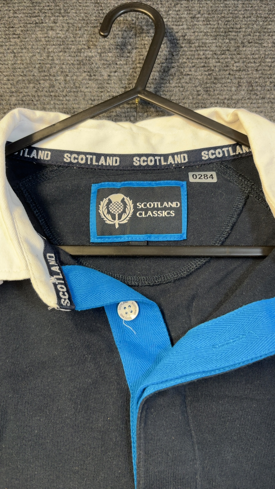 Scotland Classics Navy & White Cotton Rugby Polo Shirt Large good condition image 8