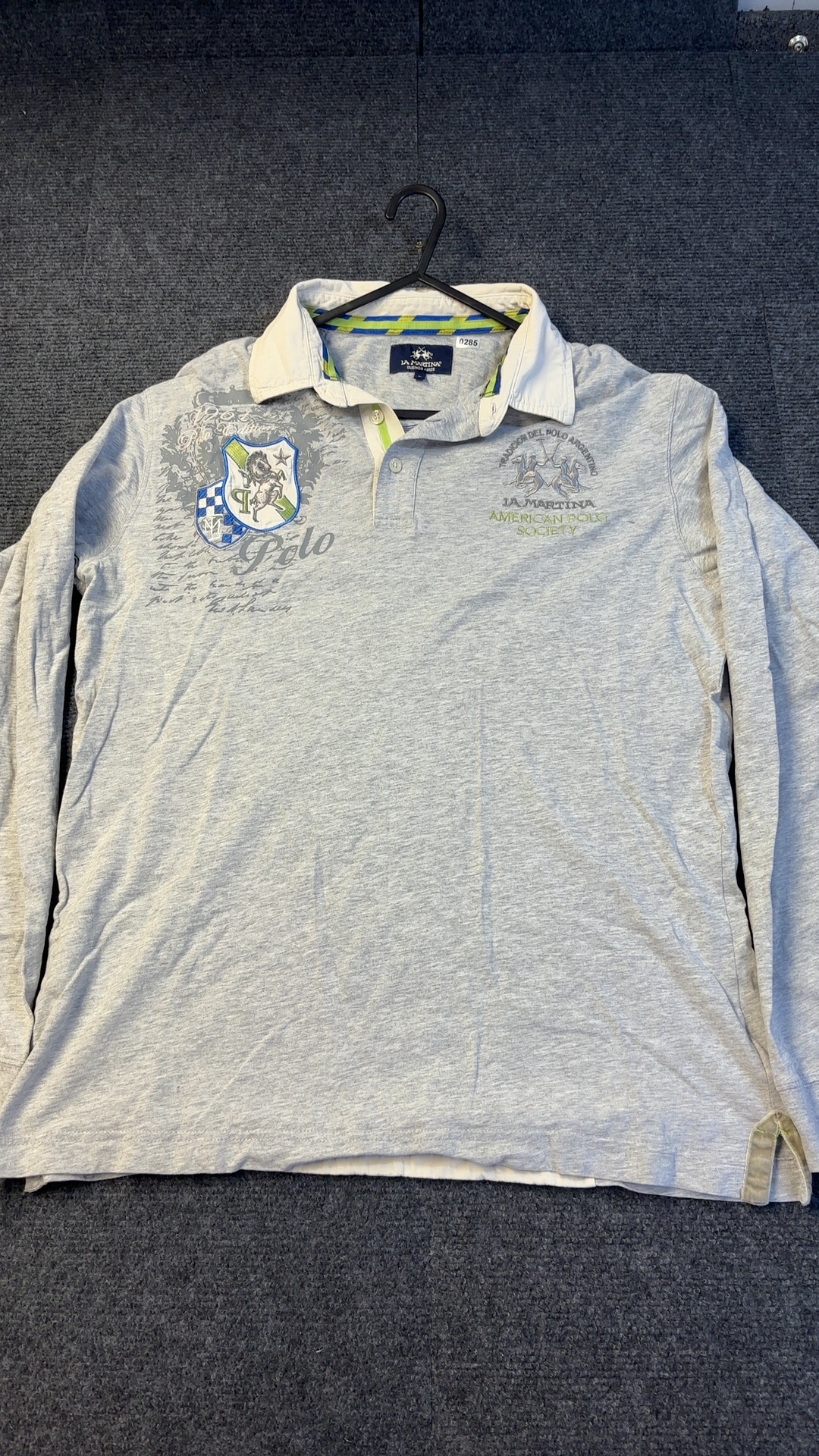 La Martina Grey Cotton Polo Shirt Large Embroidered Logo good condition