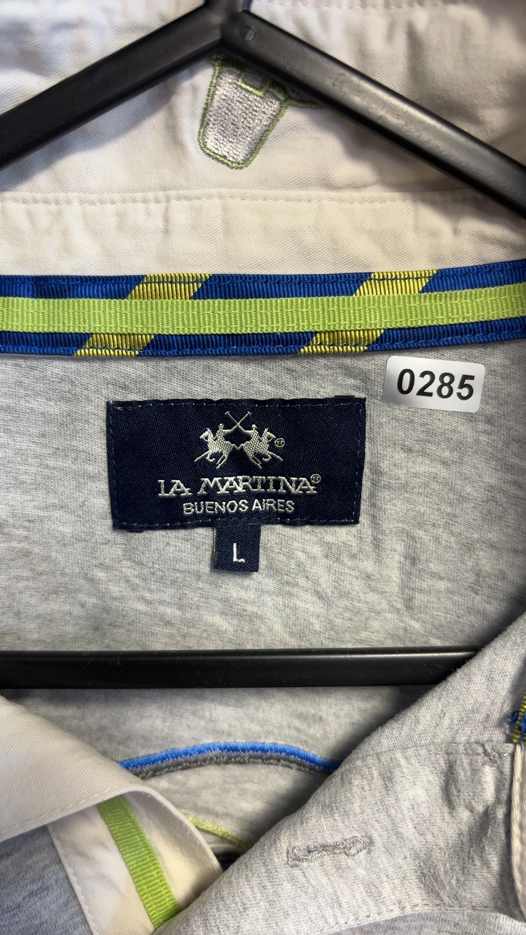 La Martina Grey Cotton Polo Shirt Large Embroidered Logo good condition image 9