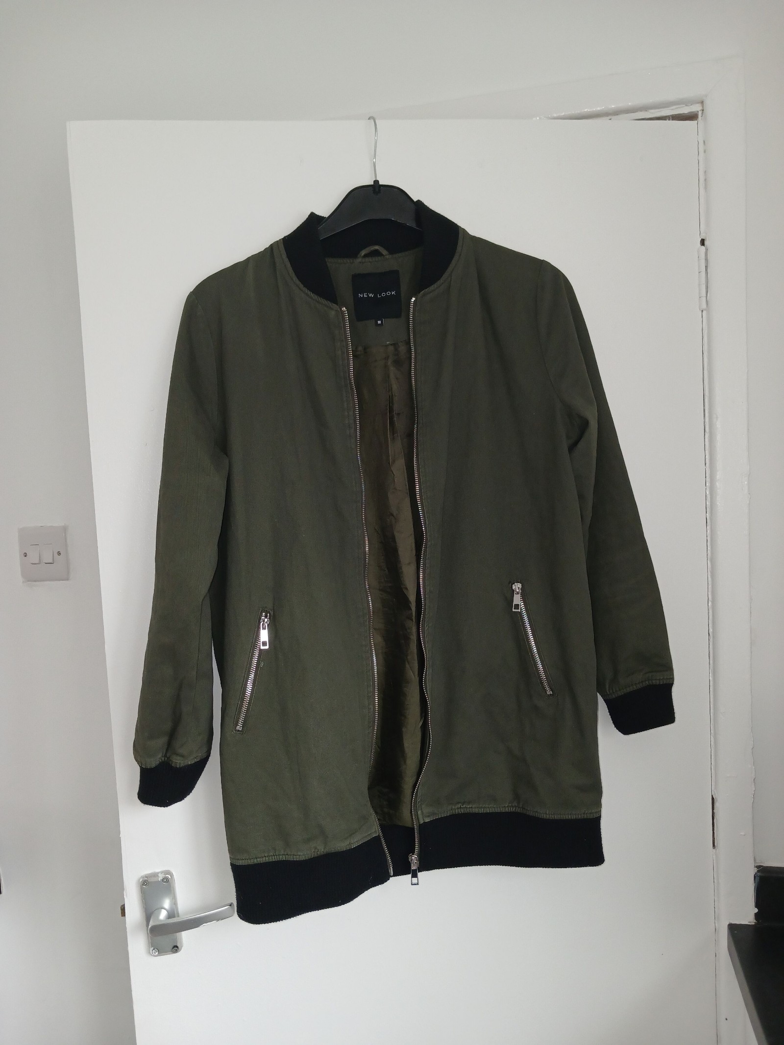 New Look Women's Khaki Long Bomber Jacket UK 10