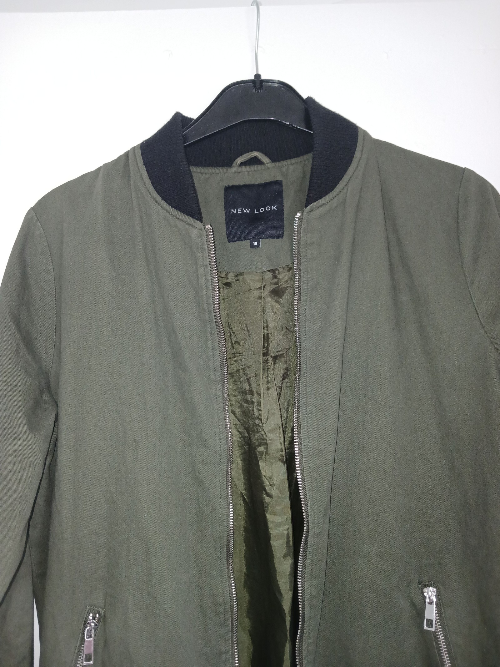 New Look Women's Khaki Long Bomber Jacket UK 10 image 2