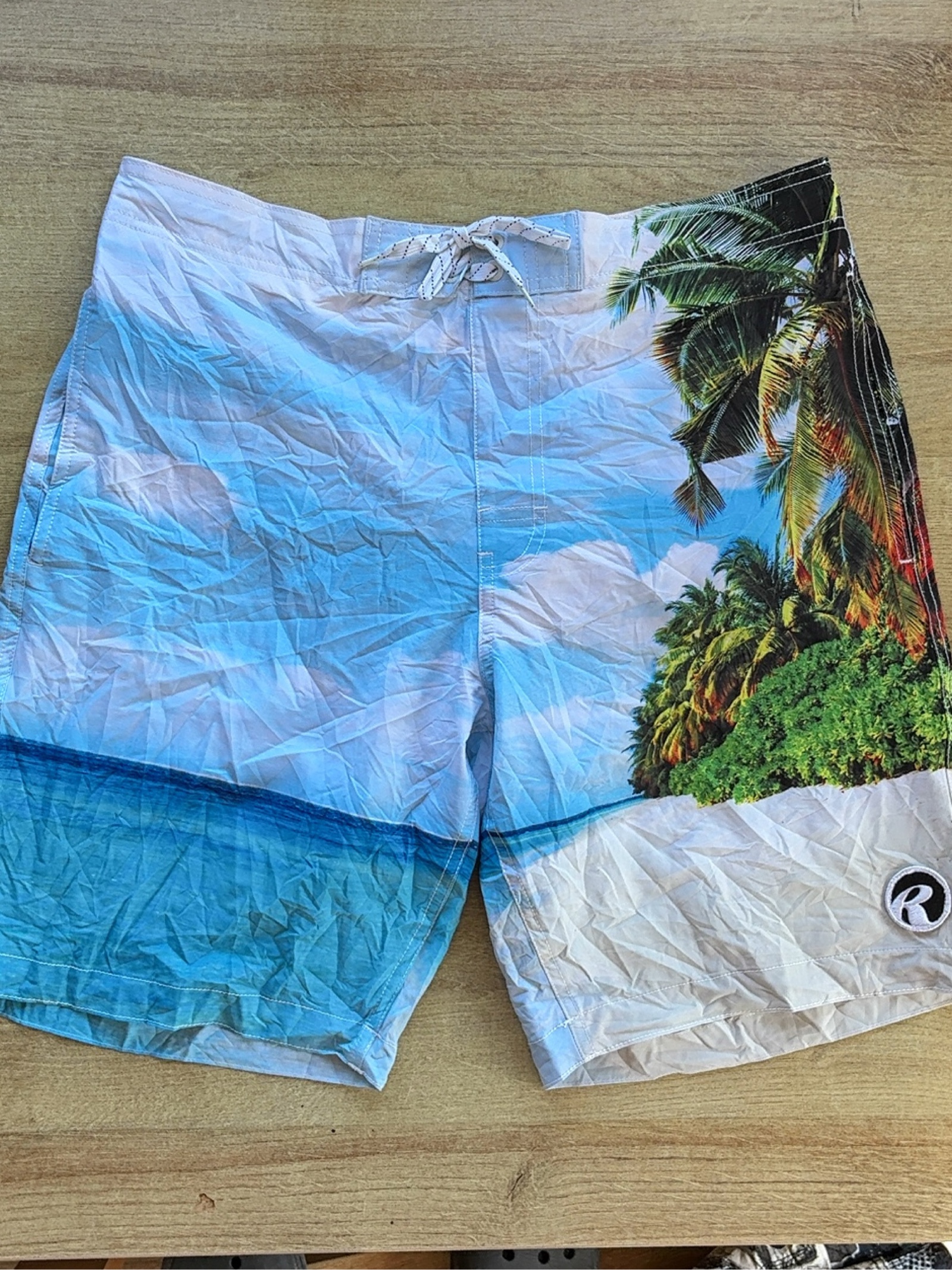 Ripzone Men's Blue & Green Tropical Print Swim Shorts Medium