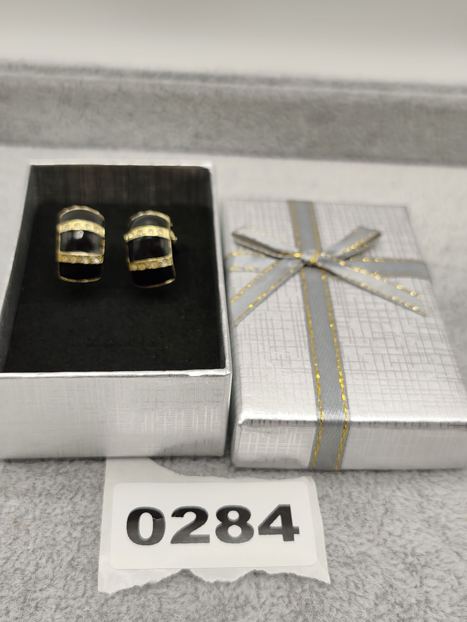 Adonis Women Black & Gold Clip-On Earrings with Rhinestones One Size