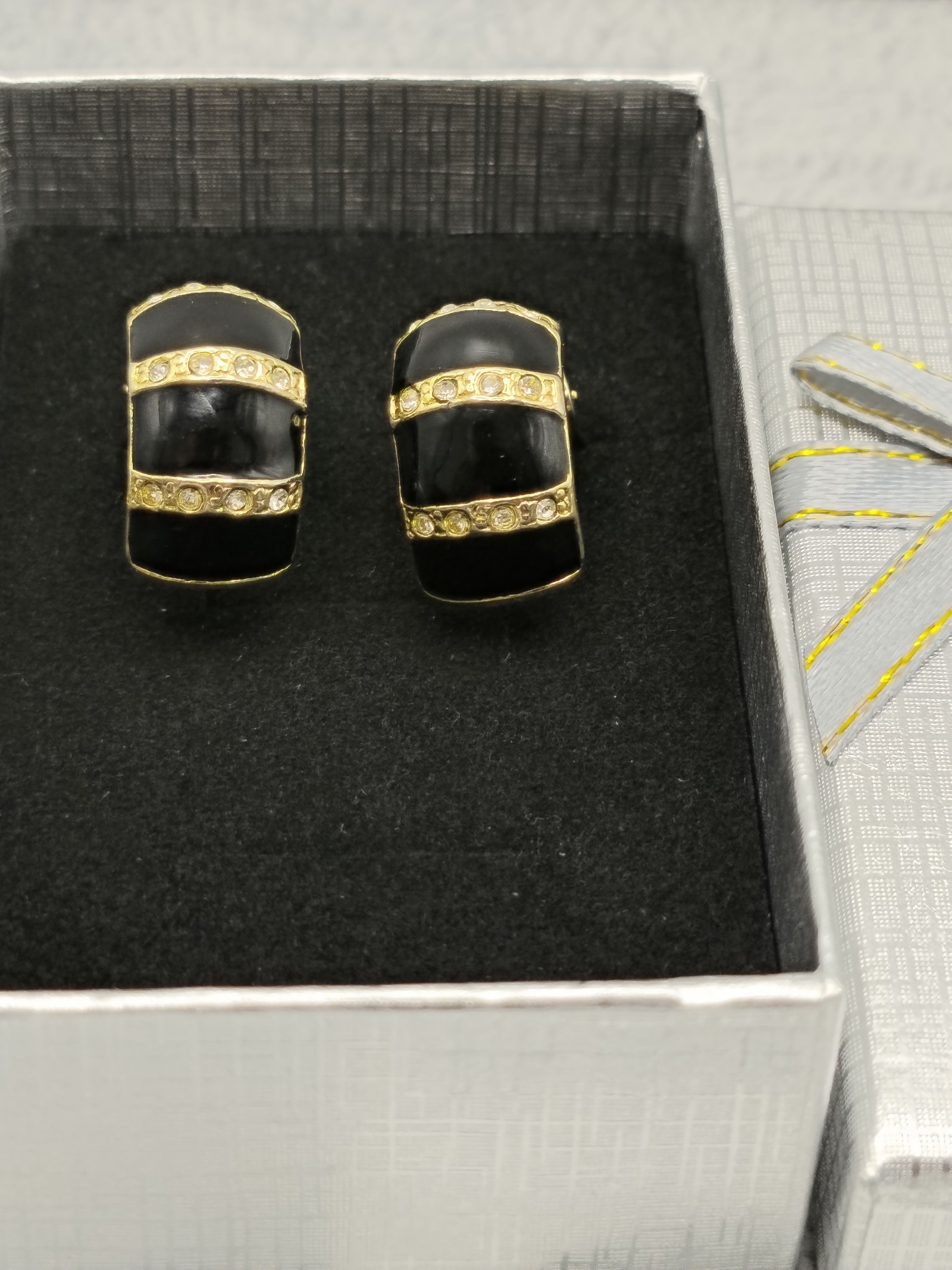 Adonis Women Black & Gold Clip-On Earrings with Rhinestones One Size image 2