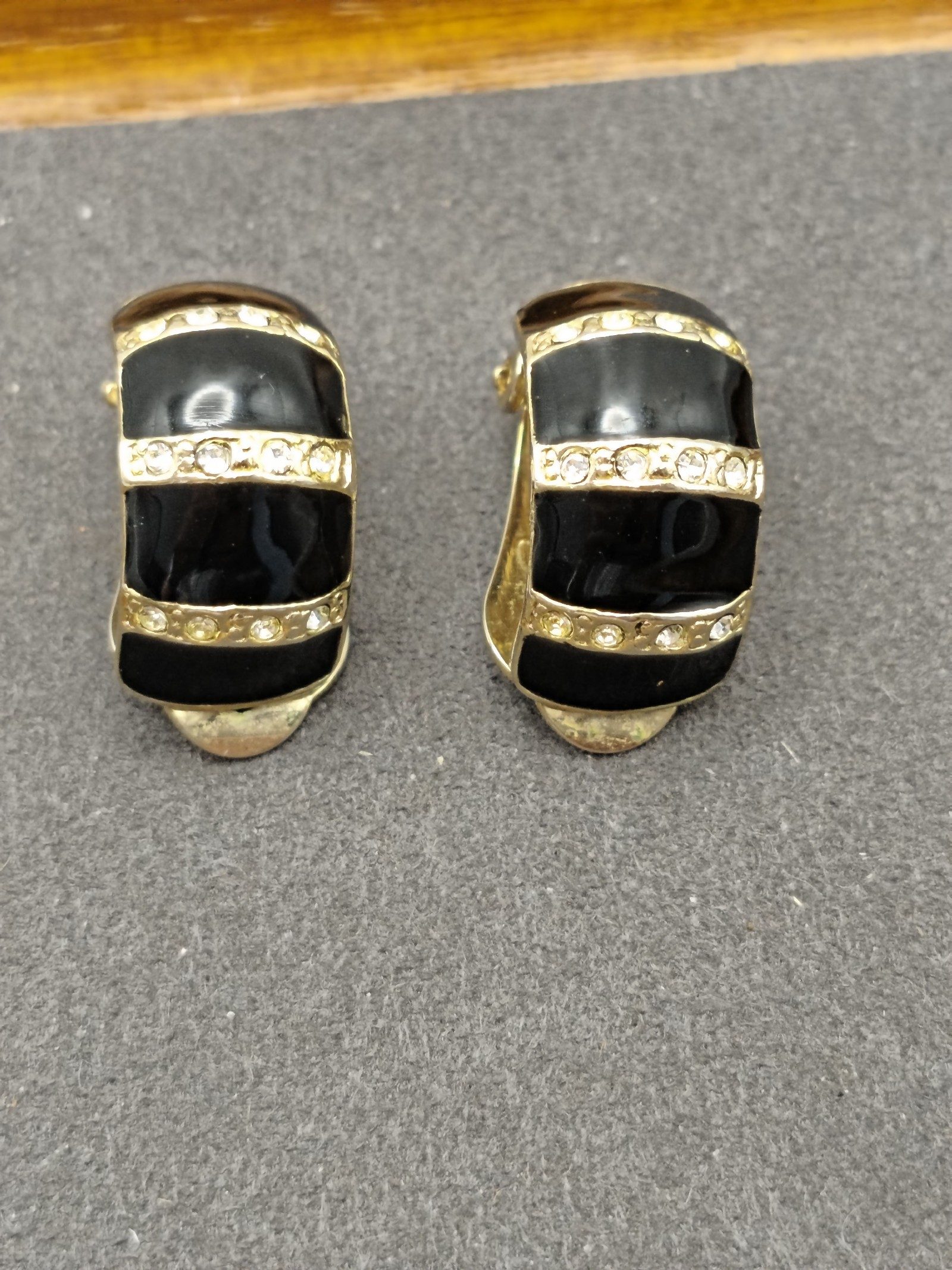 Adonis Women Black & Gold Clip-On Earrings with Rhinestones One Size image 3
