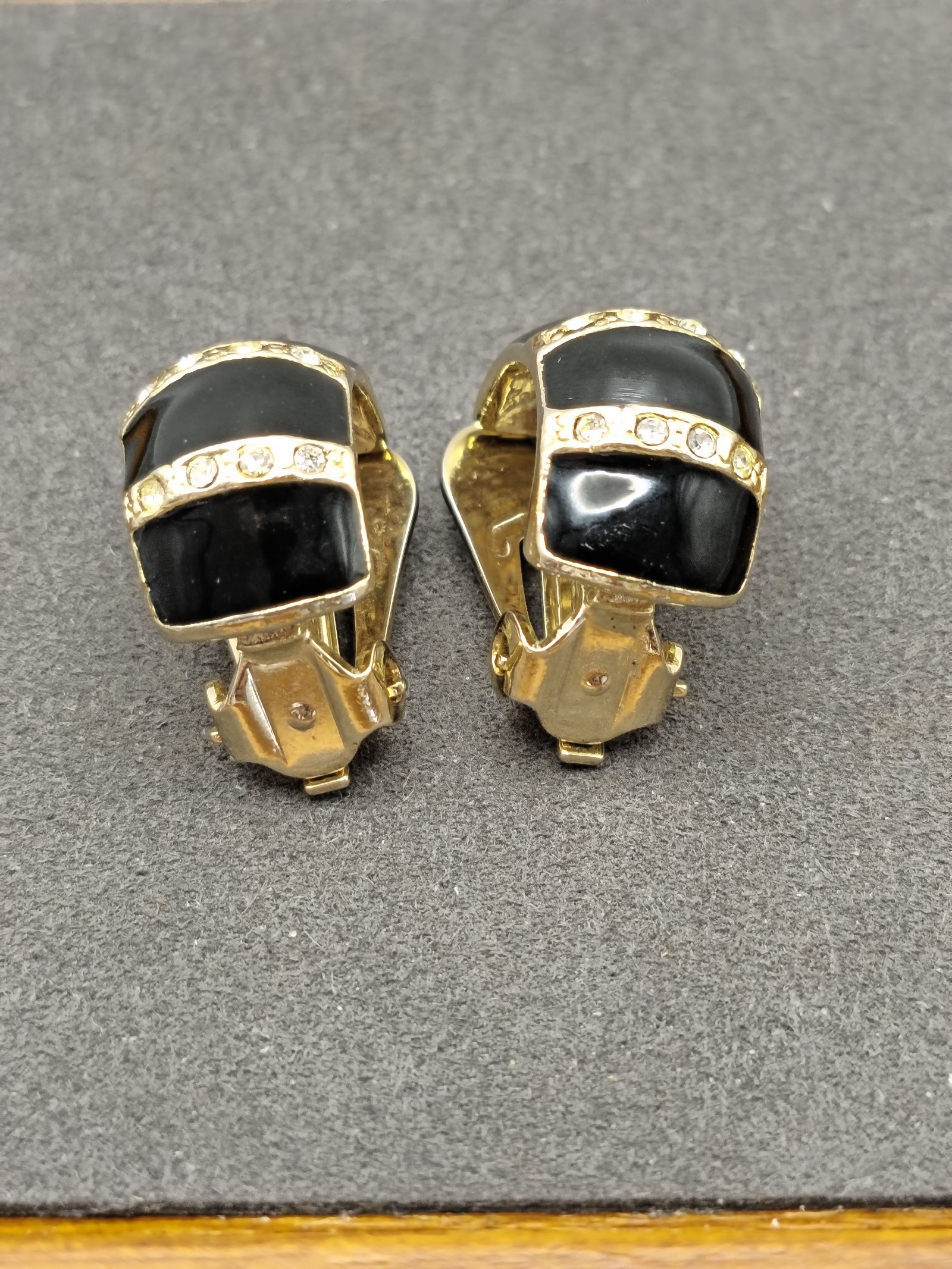 Adonis Women Black & Gold Clip-On Earrings with Rhinestones One Size image 4