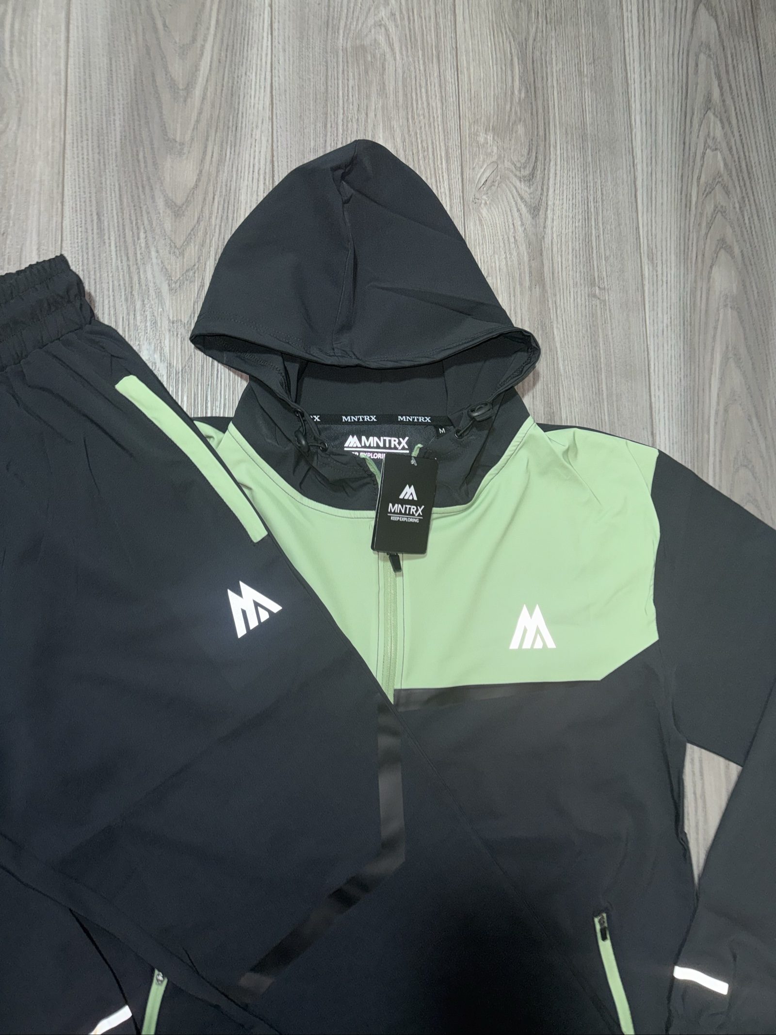 MNTRX Black & Green Hooded Track Suit Medium Reflective Logo size S image 4