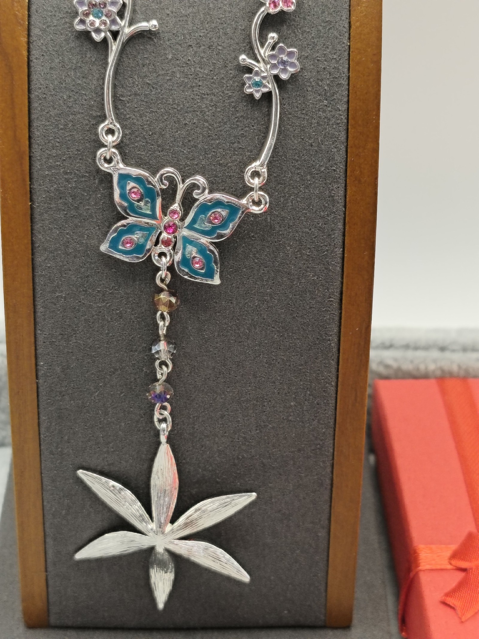 Disney Silver Butterfly & Floral Pendant Necklace Multi Colour image 2