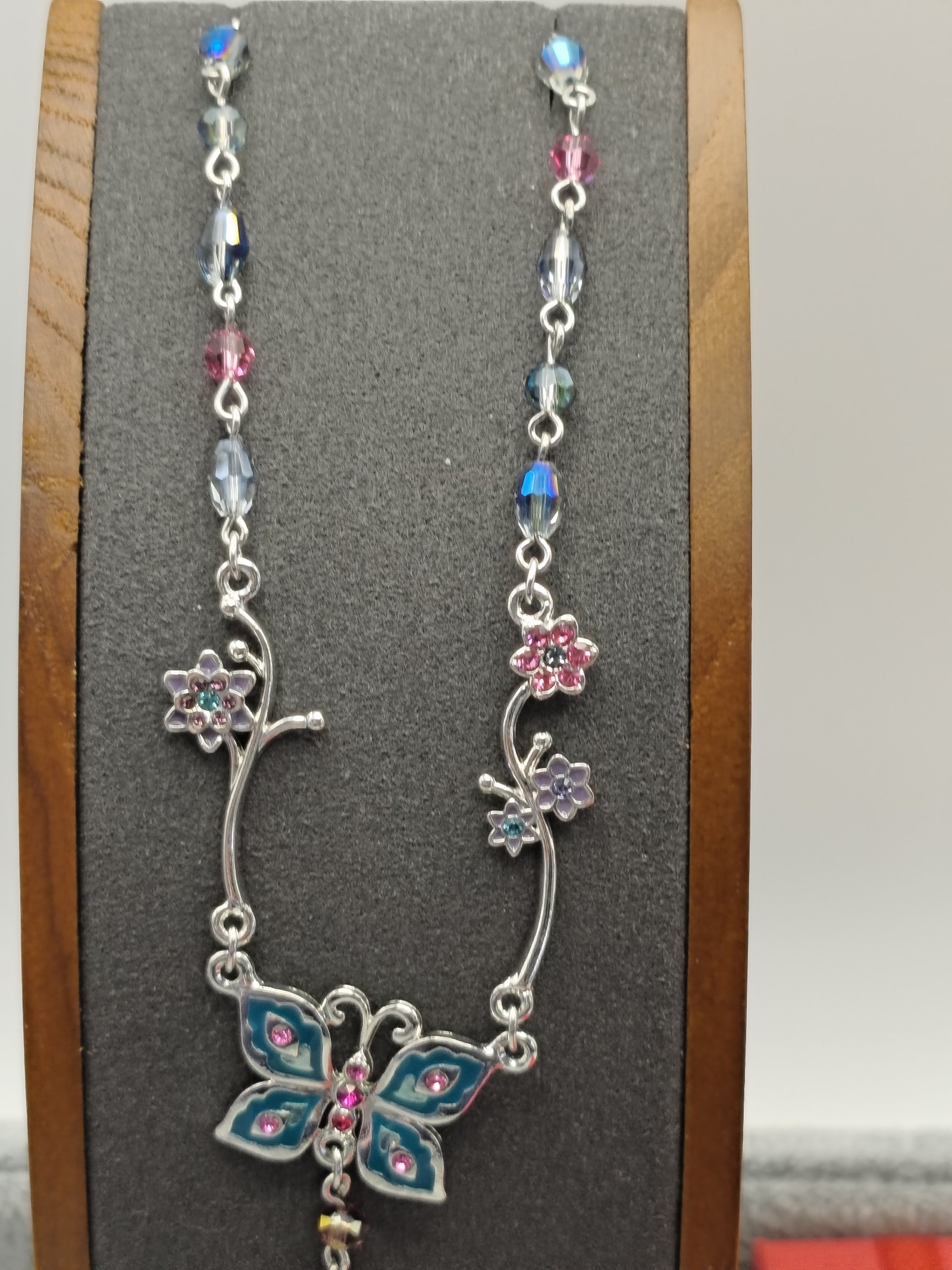 Disney Silver Butterfly & Floral Pendant Necklace Multi Colour image 3