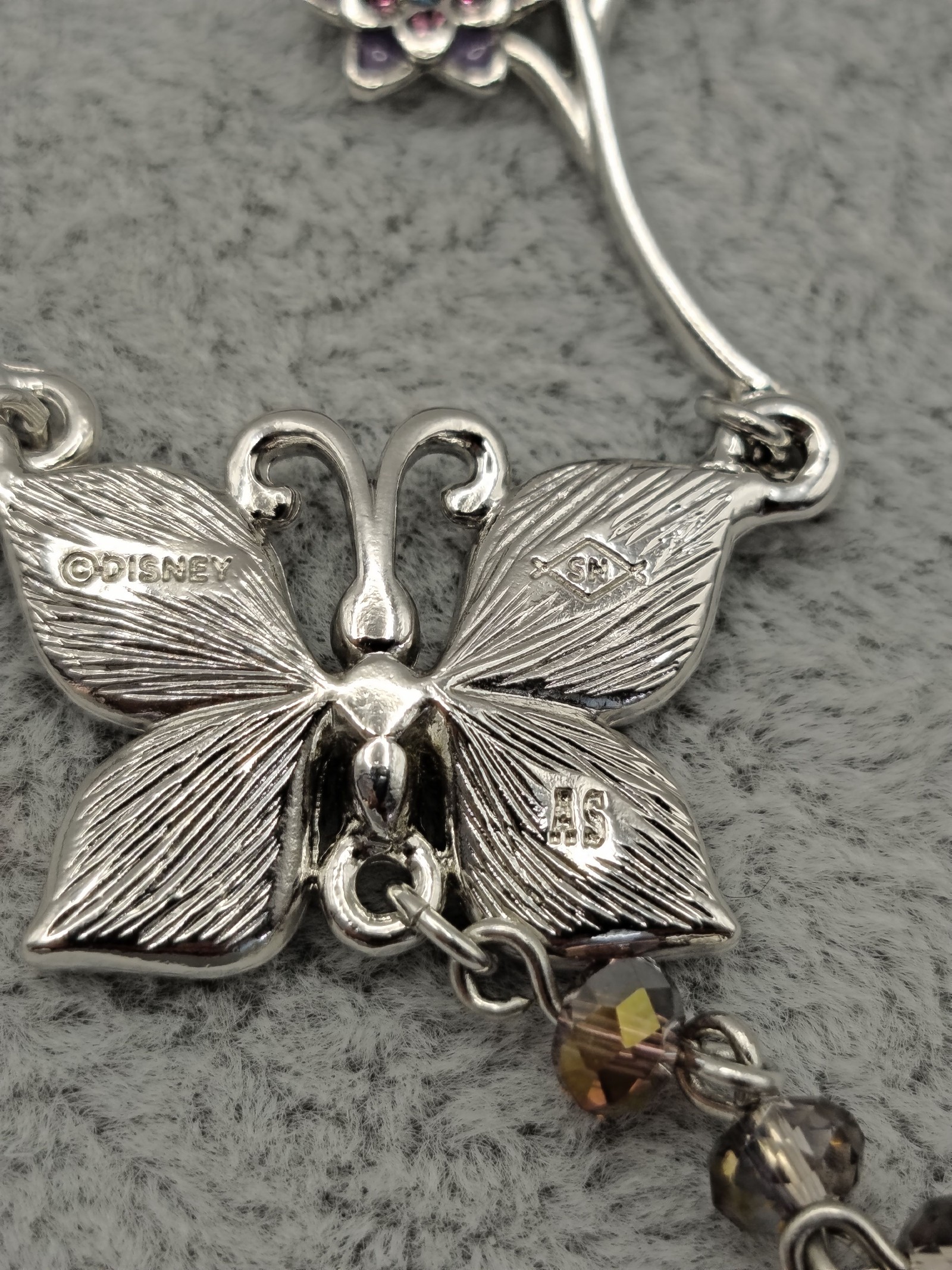 Disney Silver Butterfly & Floral Pendant Necklace Multi Colour image 4