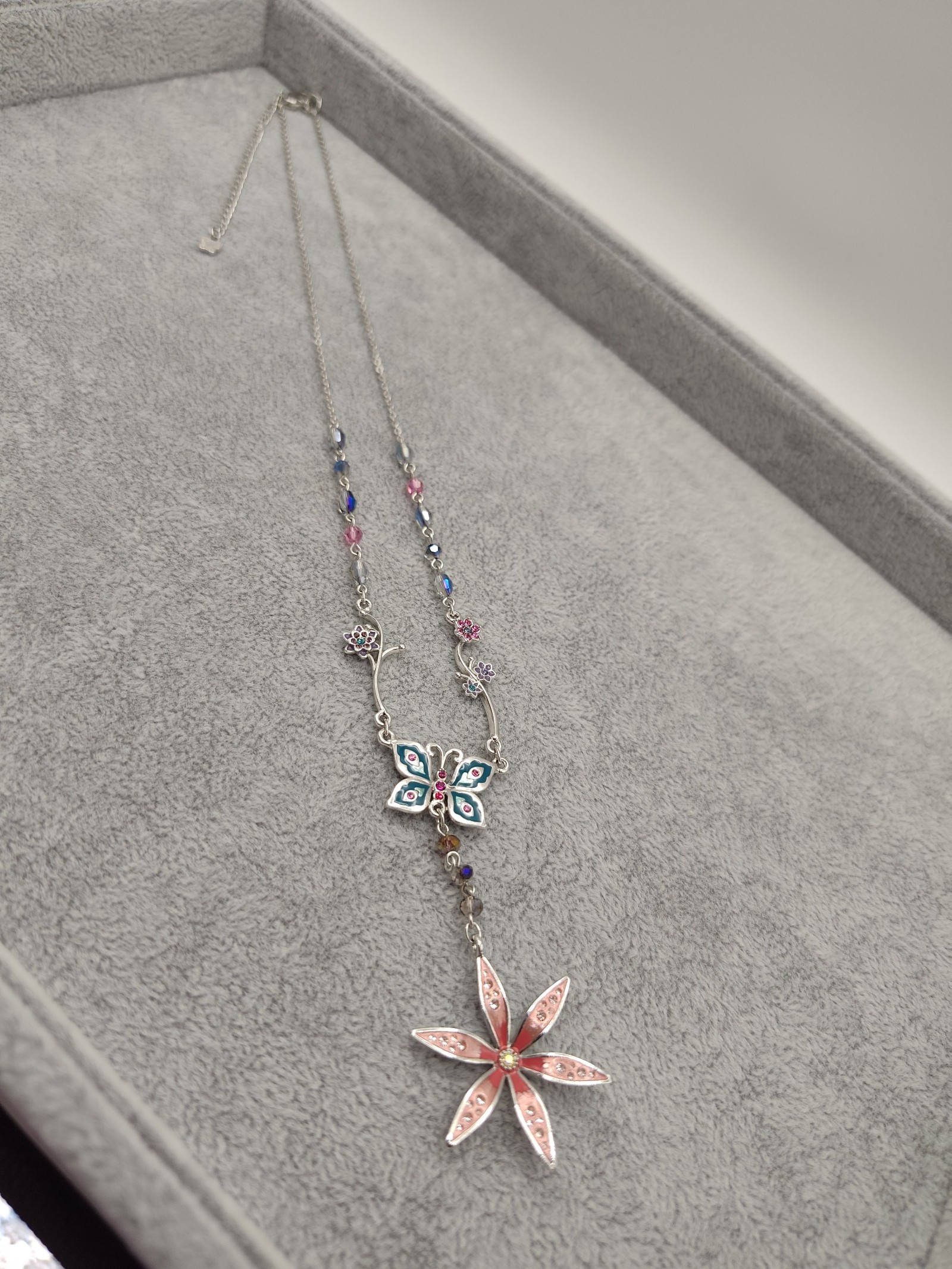 Disney Silver Butterfly & Floral Pendant Necklace Multi Colour image 7