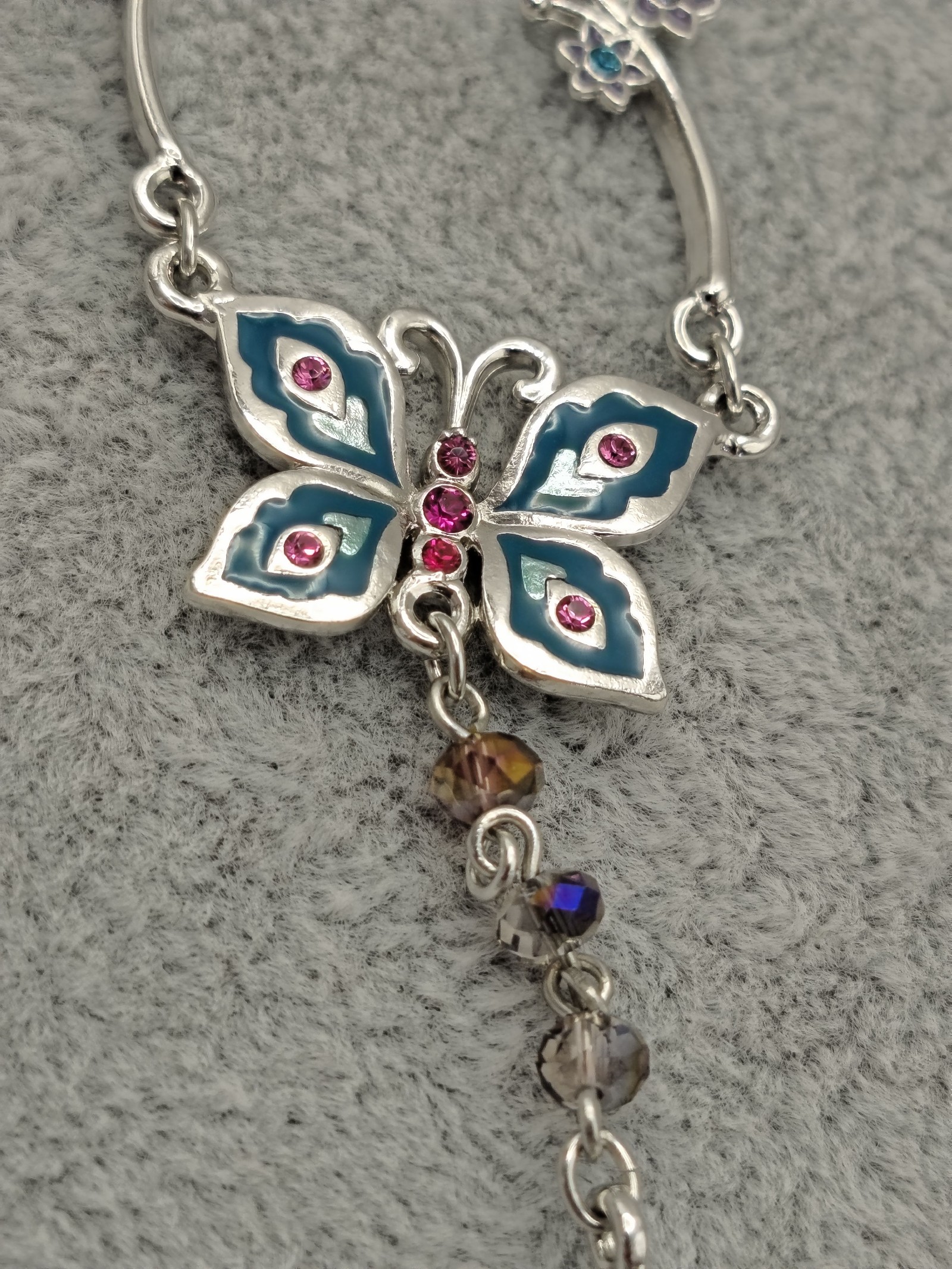 Disney Silver Butterfly & Floral Pendant Necklace Multi Colour image 9