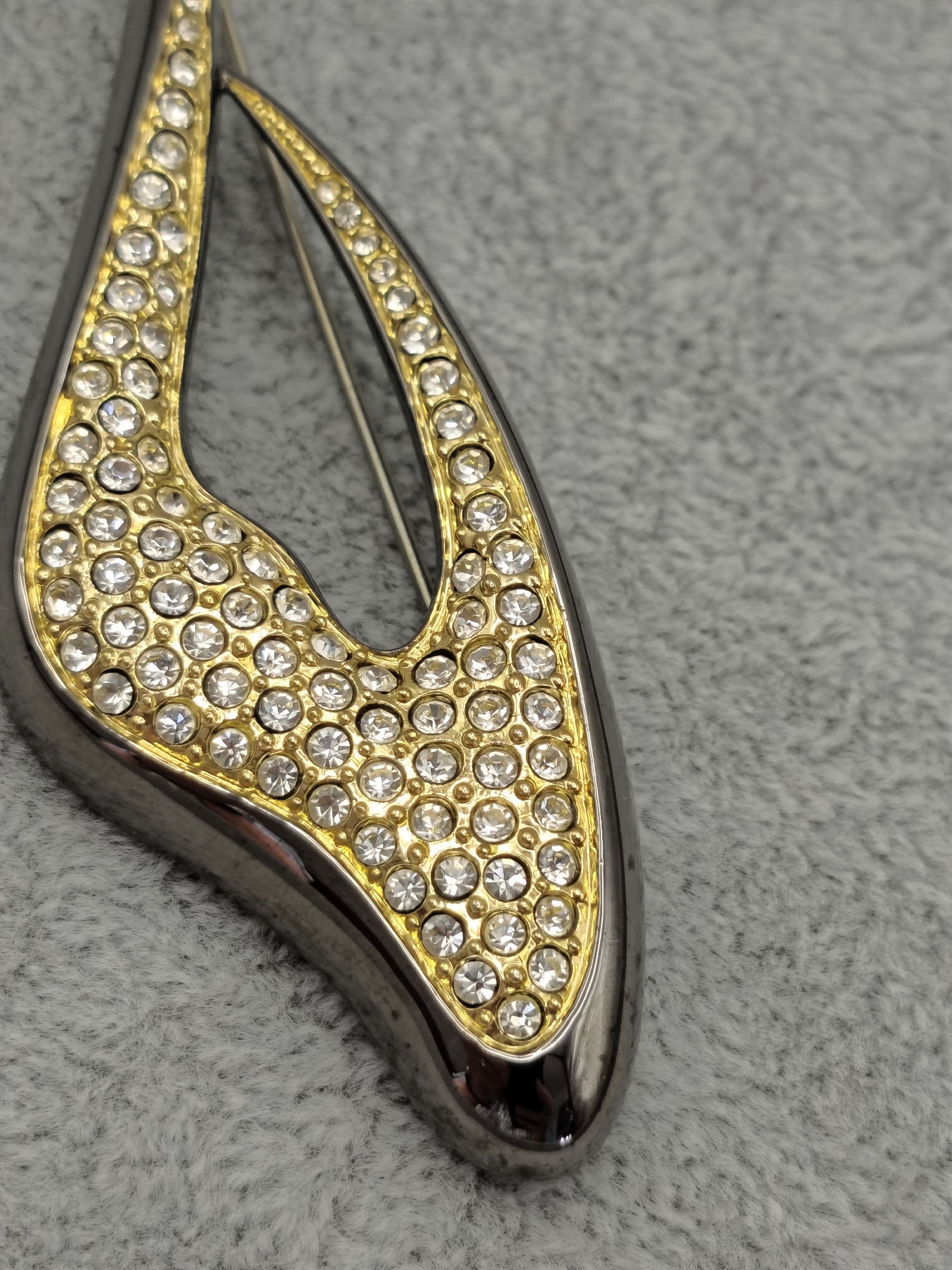 Gold & Silver Crystal Leaf Brooch Pin Other image 3