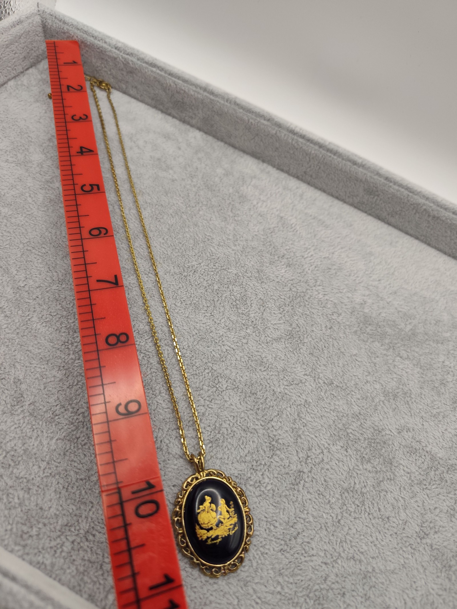 Limoges Castel Gold & Blue Porcelain Pendant Necklace Adjustable Women image 8