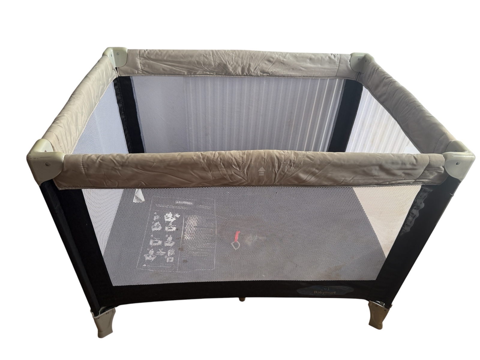 BabyStart Argos Travel Cot Playpen Black Cream Foldable Padded Base