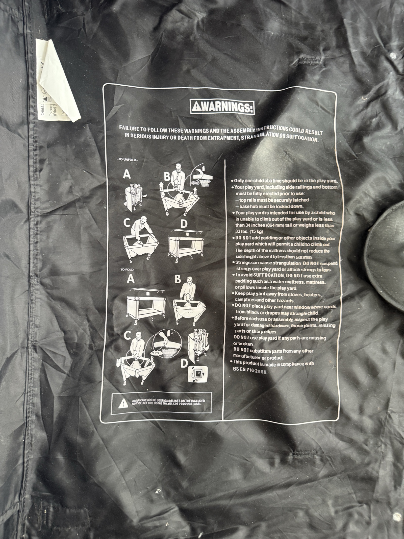 BabyStart Argos Travel Cot Playpen Black Cream Foldable Padded Base image 6
